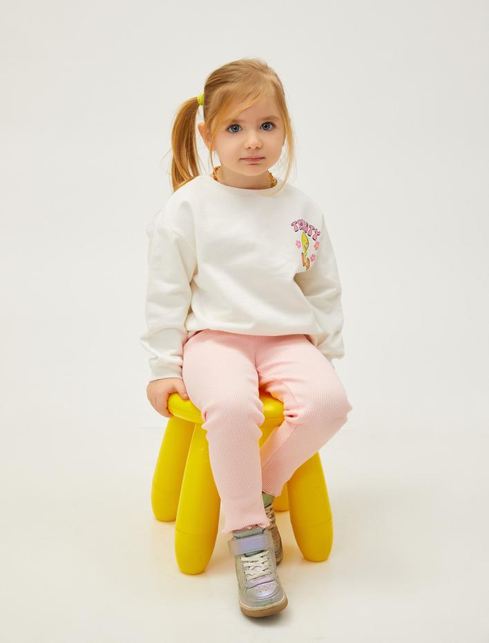 Kız Bebek Dokulu Basic Tayt Beli Lastikli Pamuklu