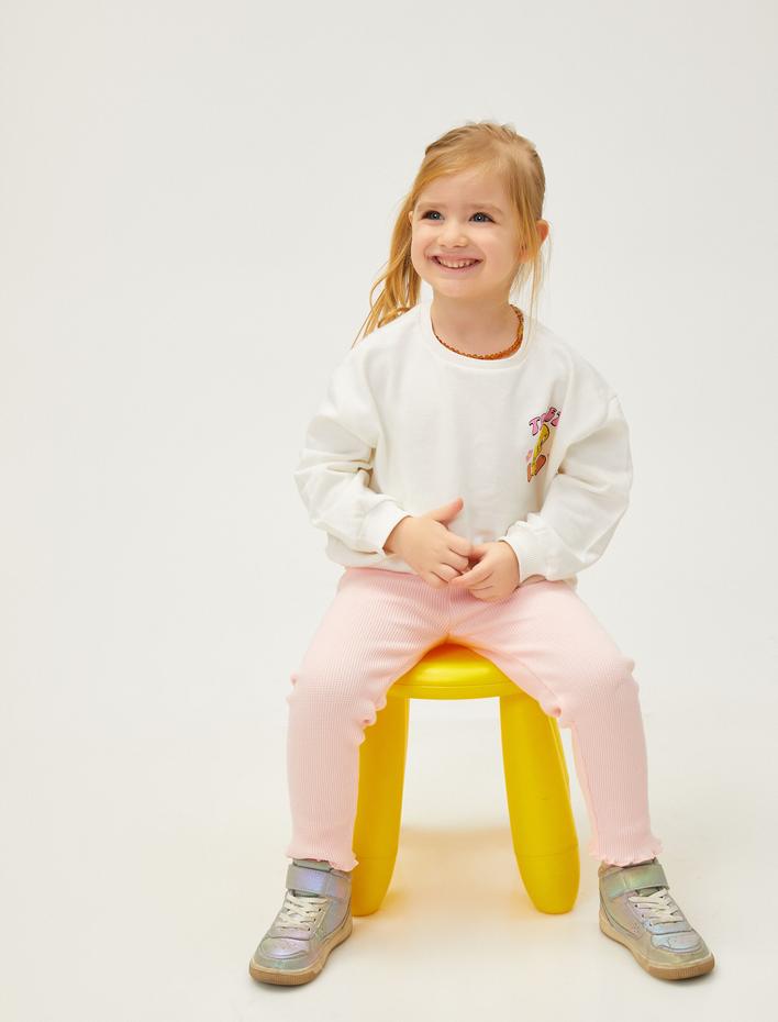 Kız Bebek Dokulu Basic Tayt Beli Lastikli Pamuklu