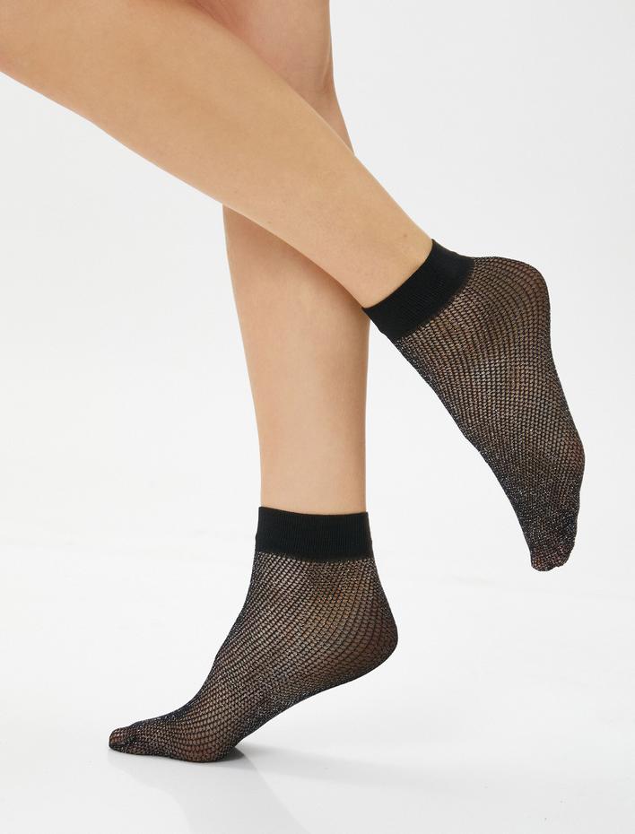 Kadın Simli Soket Çorap Transparan Geometrik Desenli