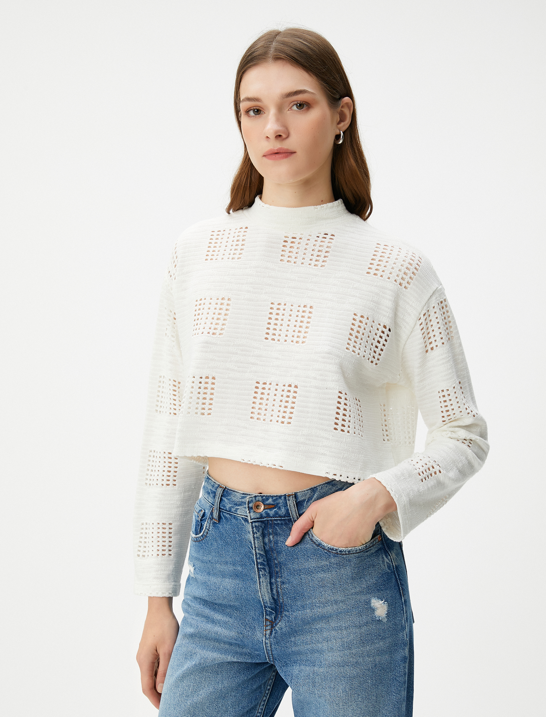   Crop Sweatshirt Ajurlu Uzun Kollu