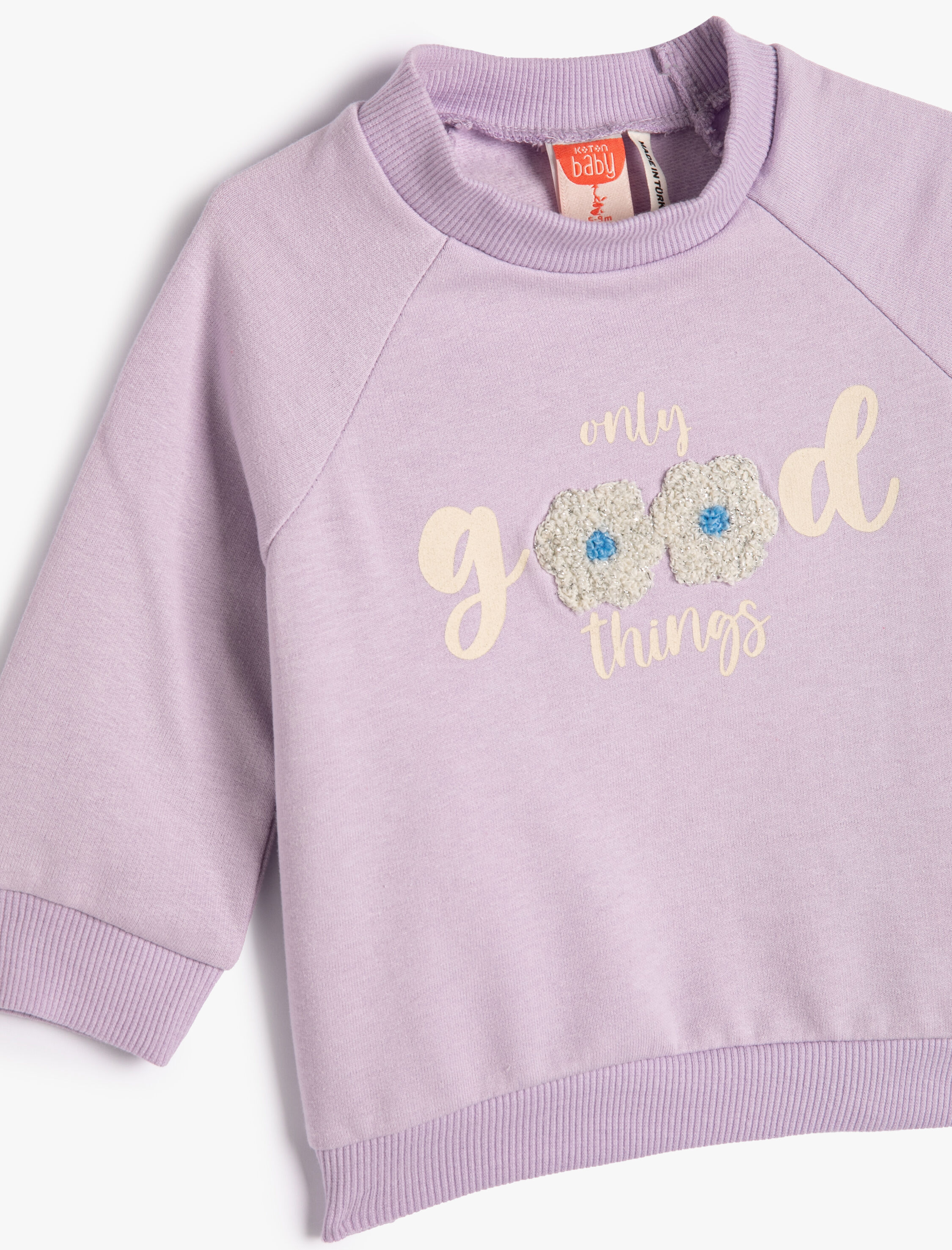 Kız Bebek Sweatshirt Uzun Kollu Bisiklet Yaka Baskılı Pamuklu Şardonlu