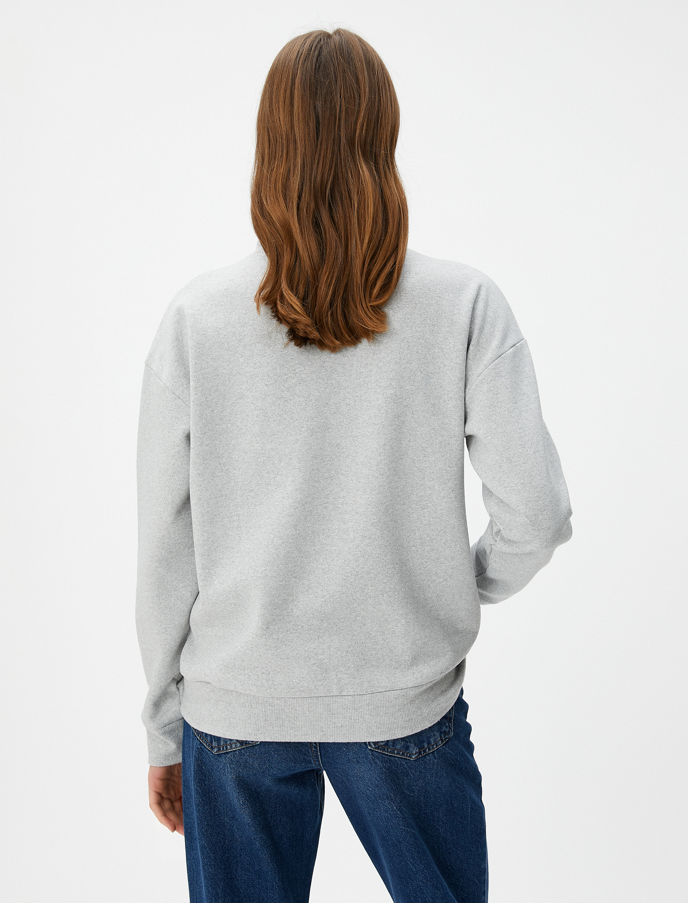   Dik Yaka Sweatshirt Dokulu Uzun Kollu