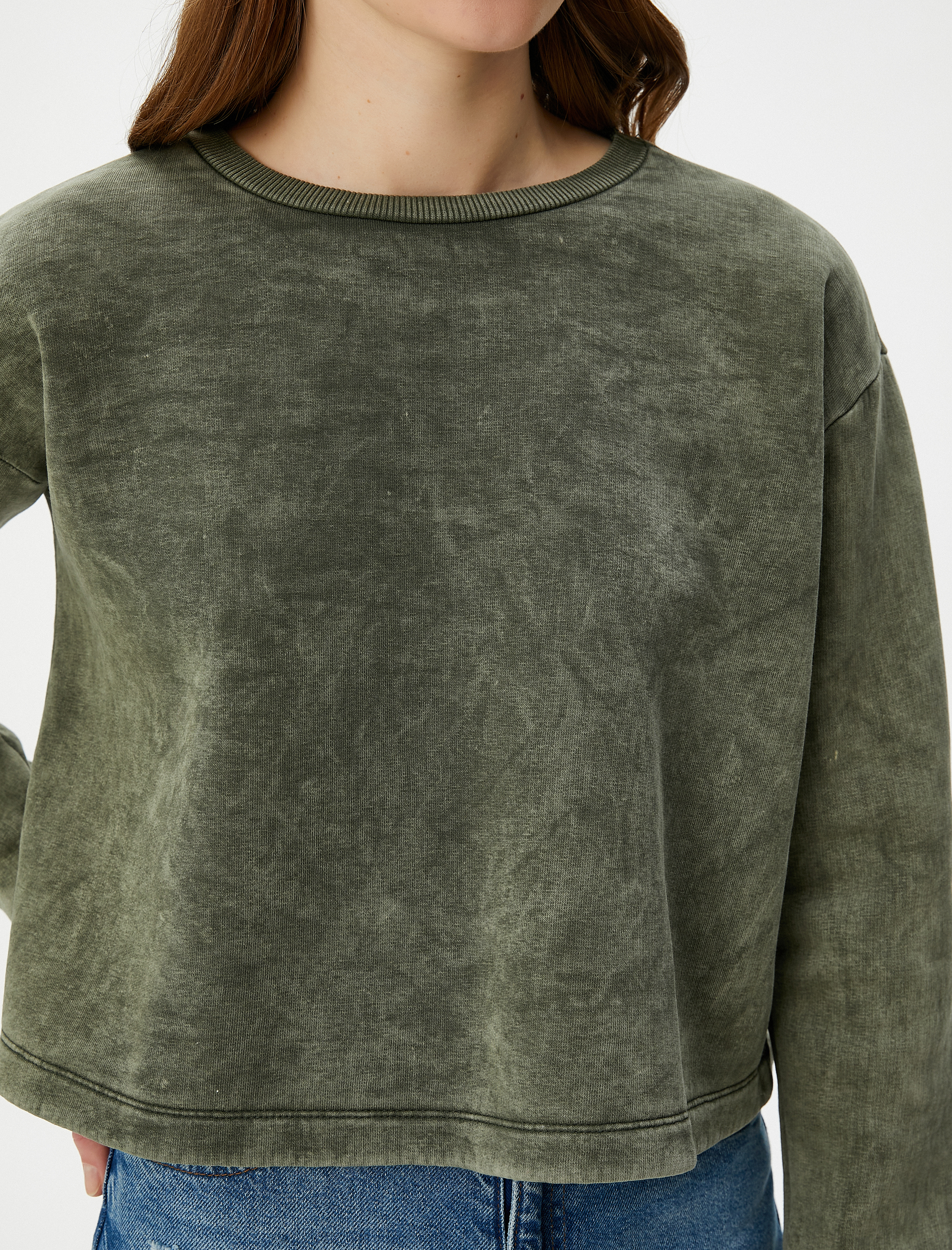   Bisiklet Yaka Sweatshirt Basic Yıkamalı