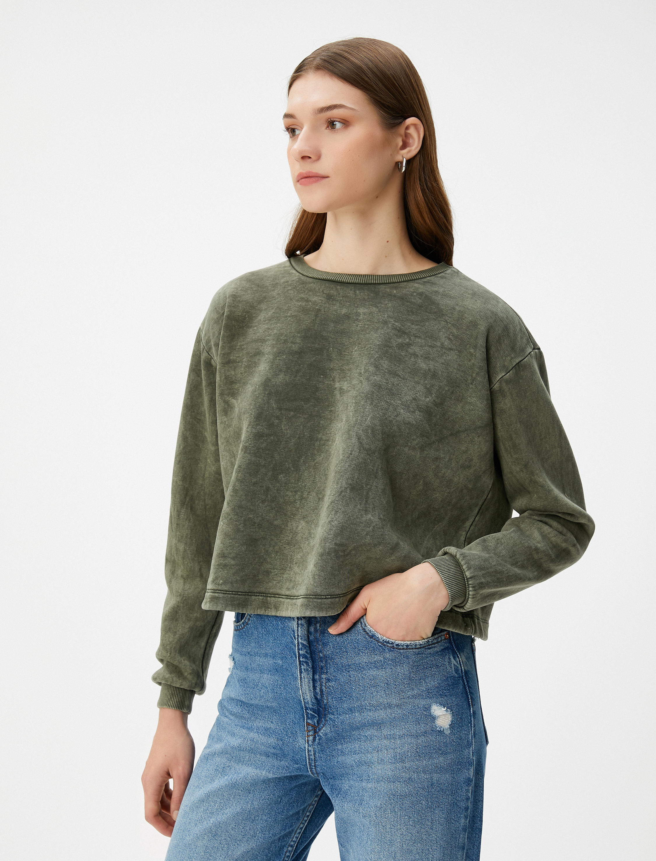   Bisiklet Yaka Sweatshirt Basic Yıkamalı