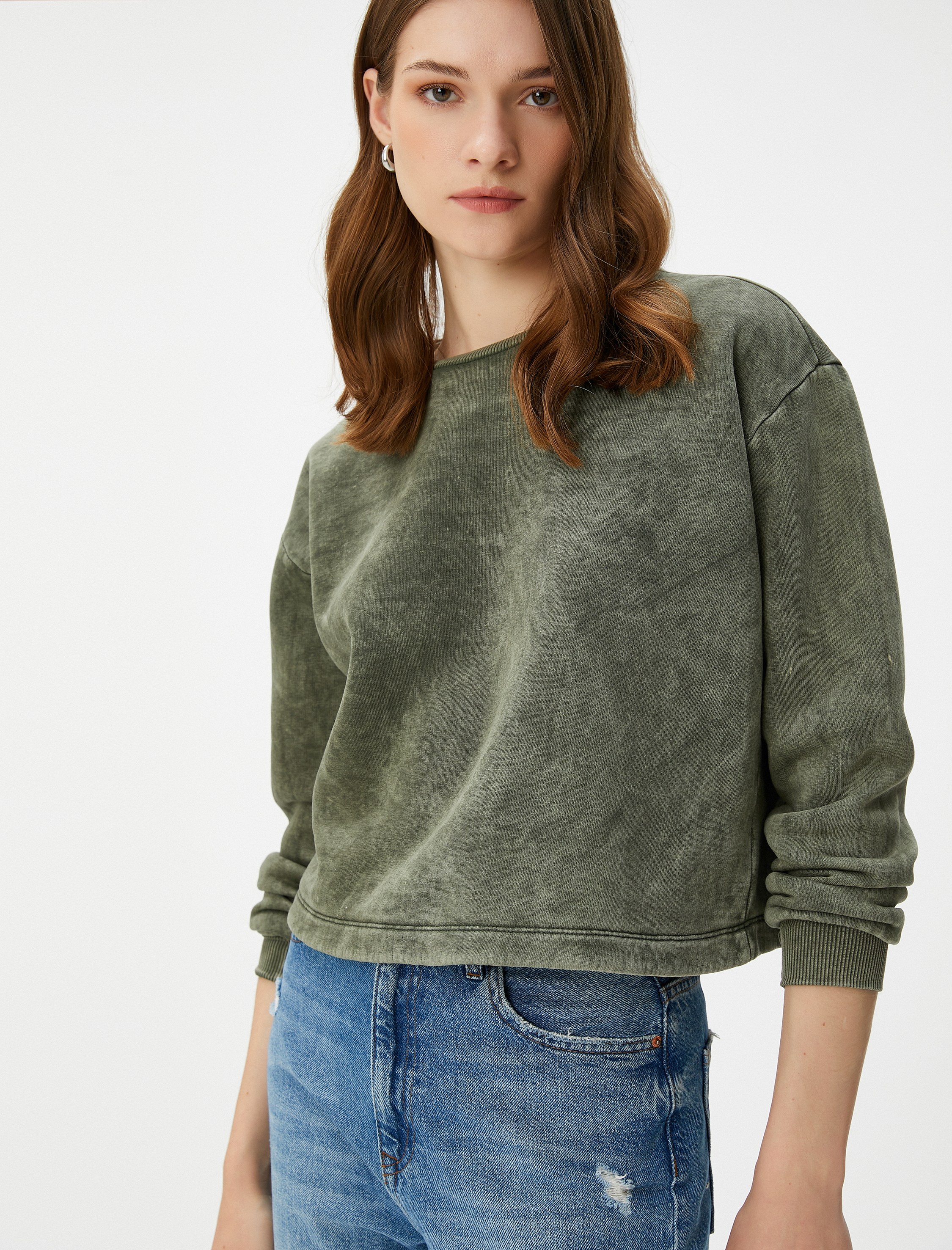   Bisiklet Yaka Sweatshirt Basic Yıkamalı