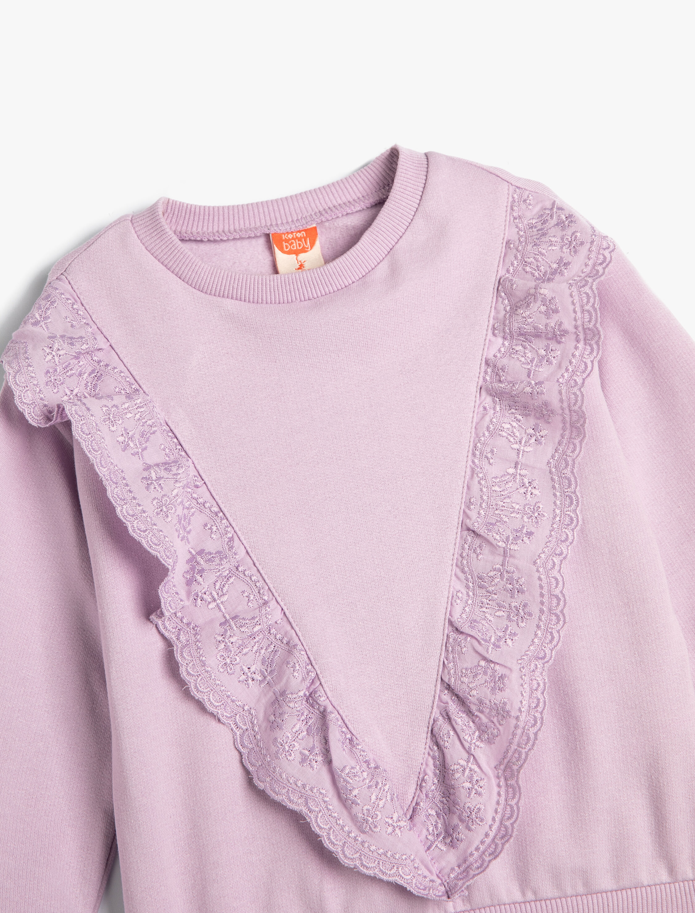  Kız Bebek Sweatshirt Uzun Kollu Bisiklet Yaka Fırfır Detaylı Pamuklu Şardonlu