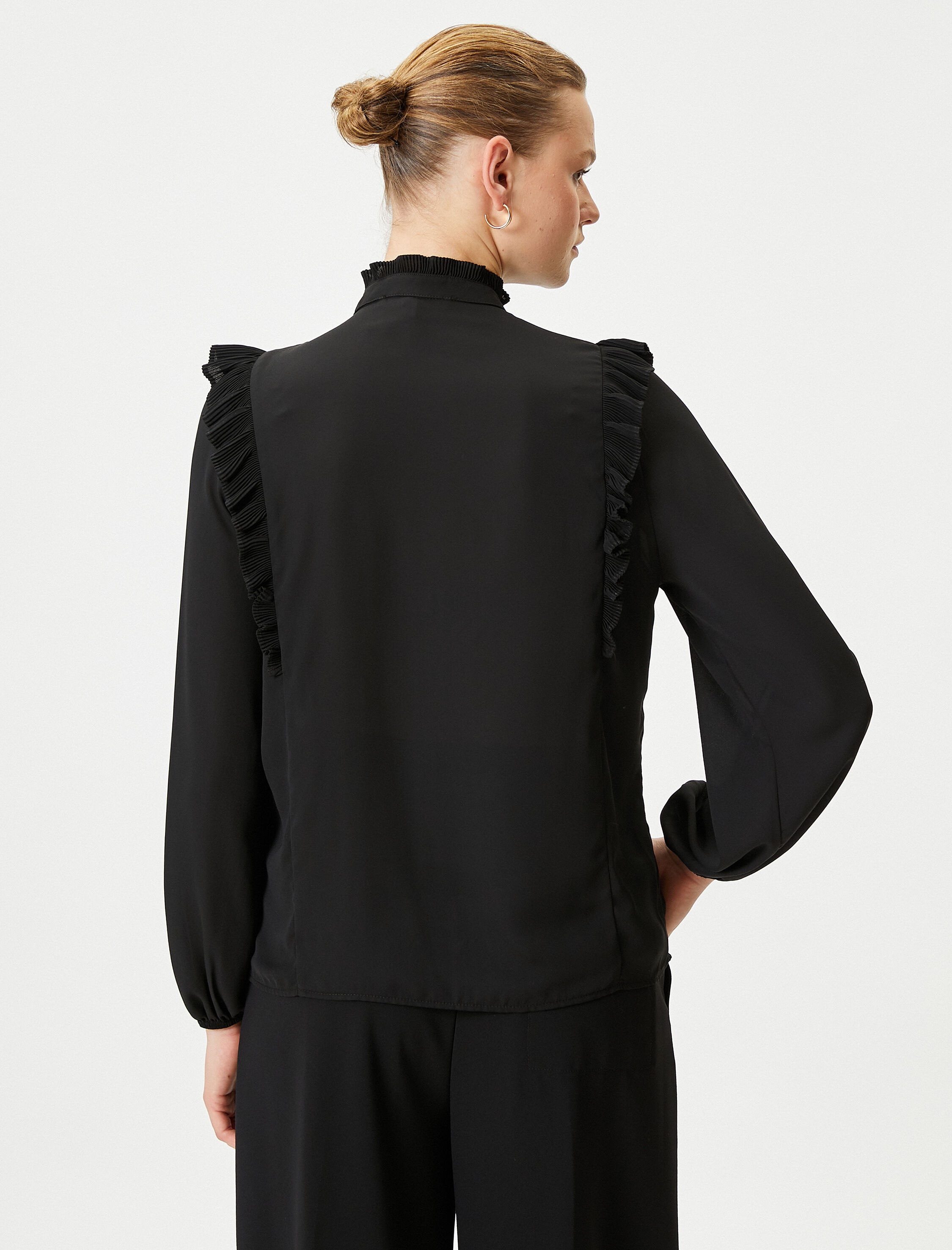   Şifon Gömlek Balon Kollu Fırfırlı Düğmeli Regular Fit