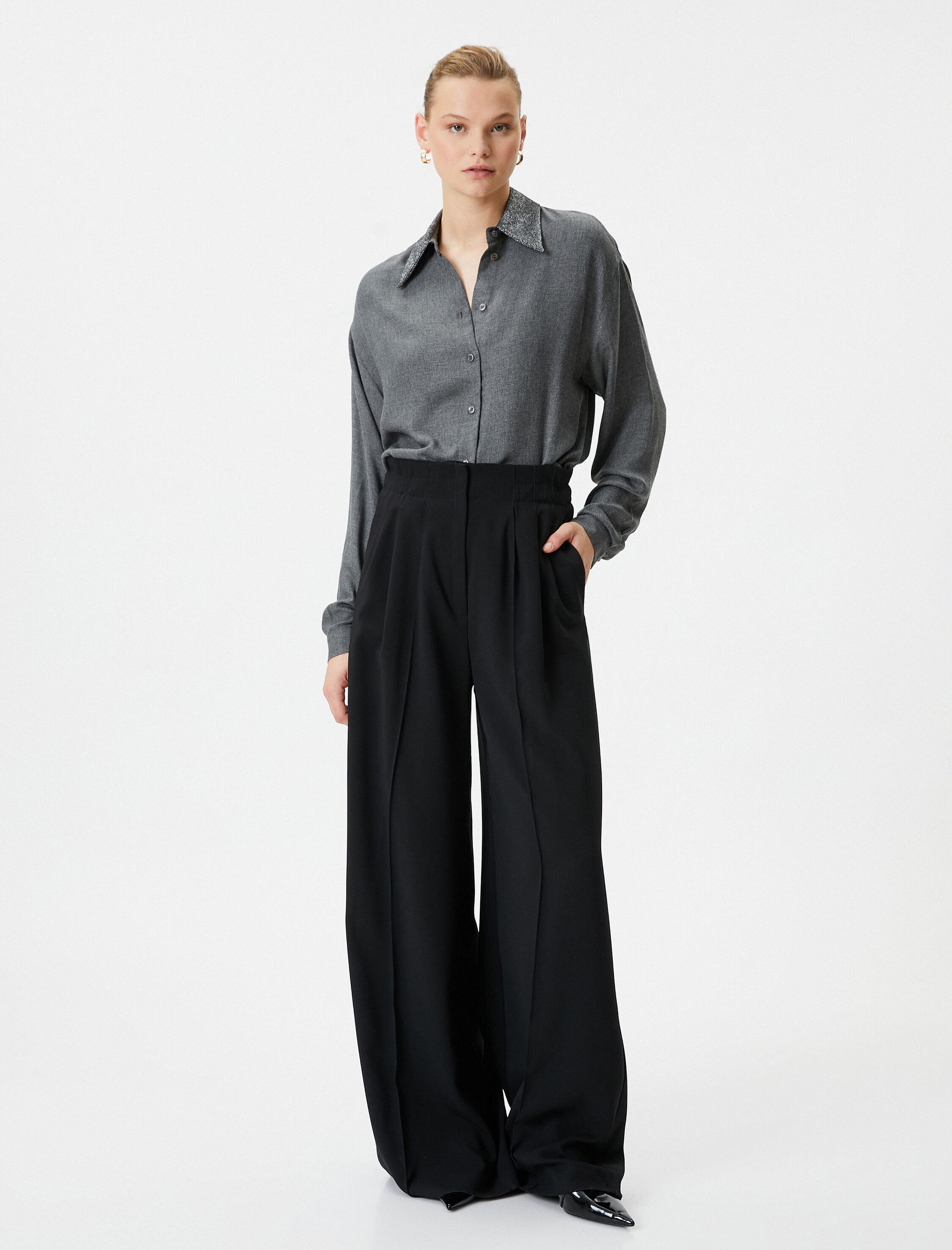   Uzun Kollu Gömlek Yaka Detaylı Düğmeli Regular Fit