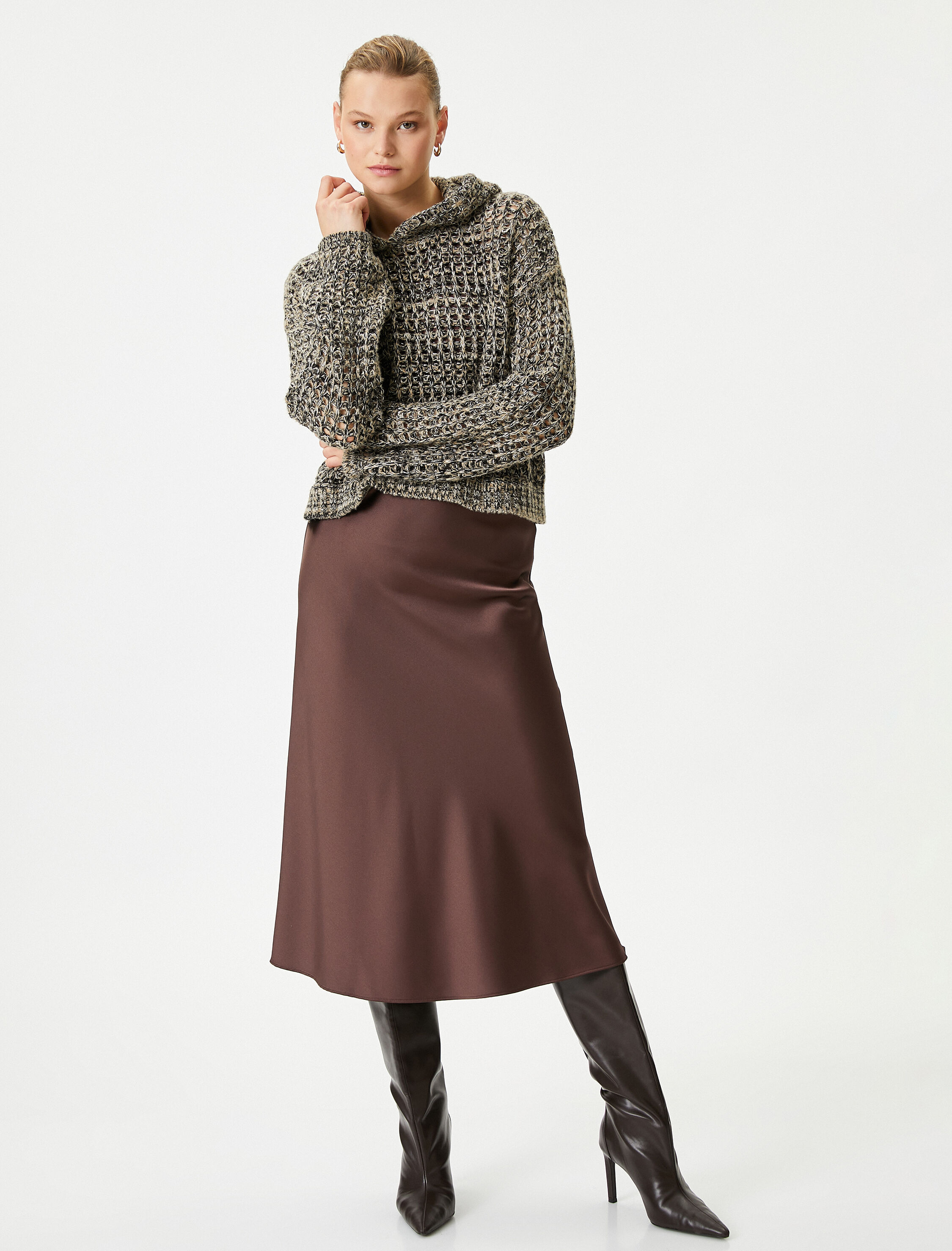   Koton X Şahika Ercümen - Kapüşonlu Ajurlu Örgü Kazak