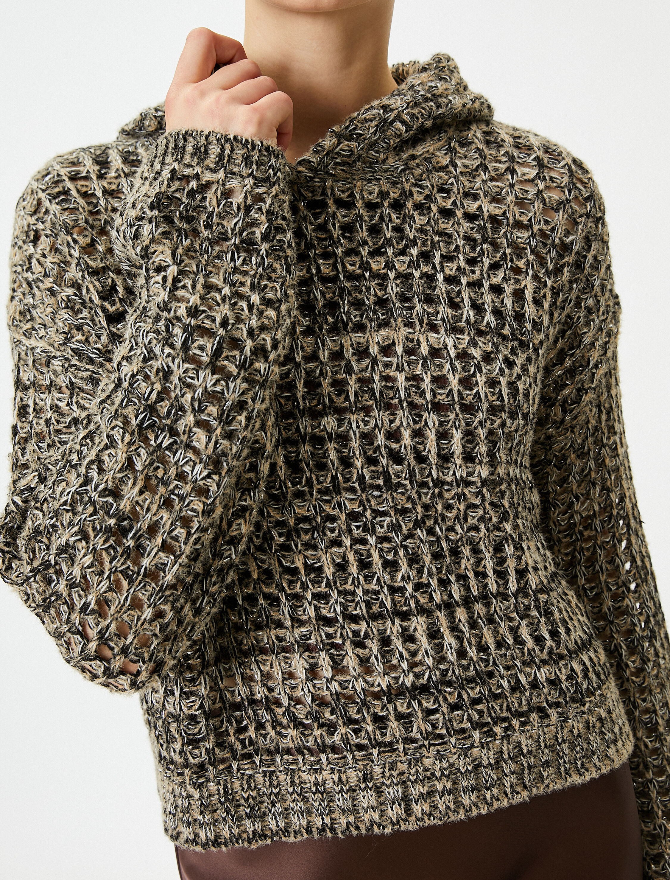   Koton X Şahika Ercümen - Kapüşonlu Ajurlu Örgü Kazak