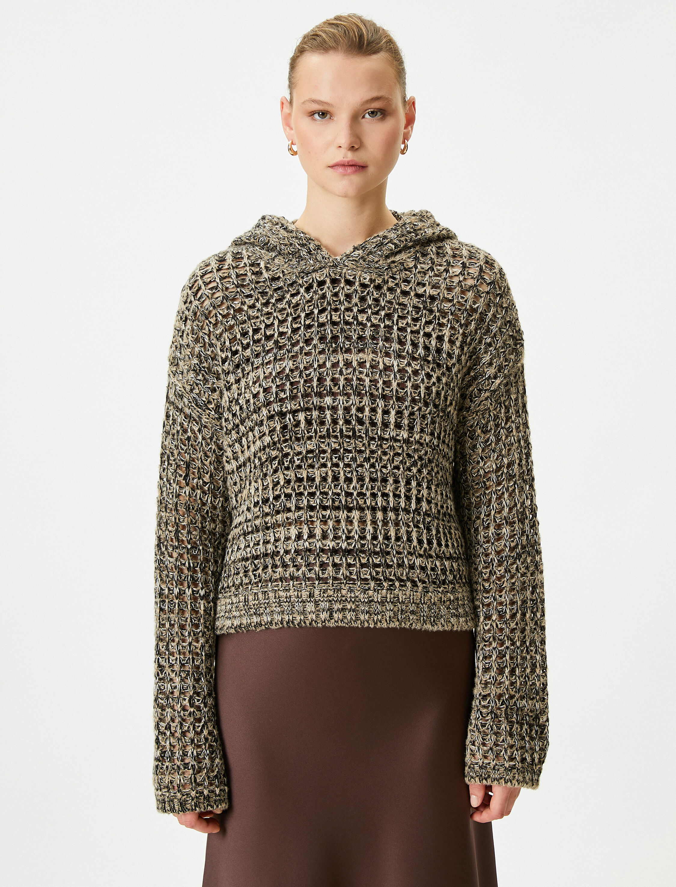   Koton X Şahika Ercümen - Kapüşonlu Ajurlu Örgü Kazak