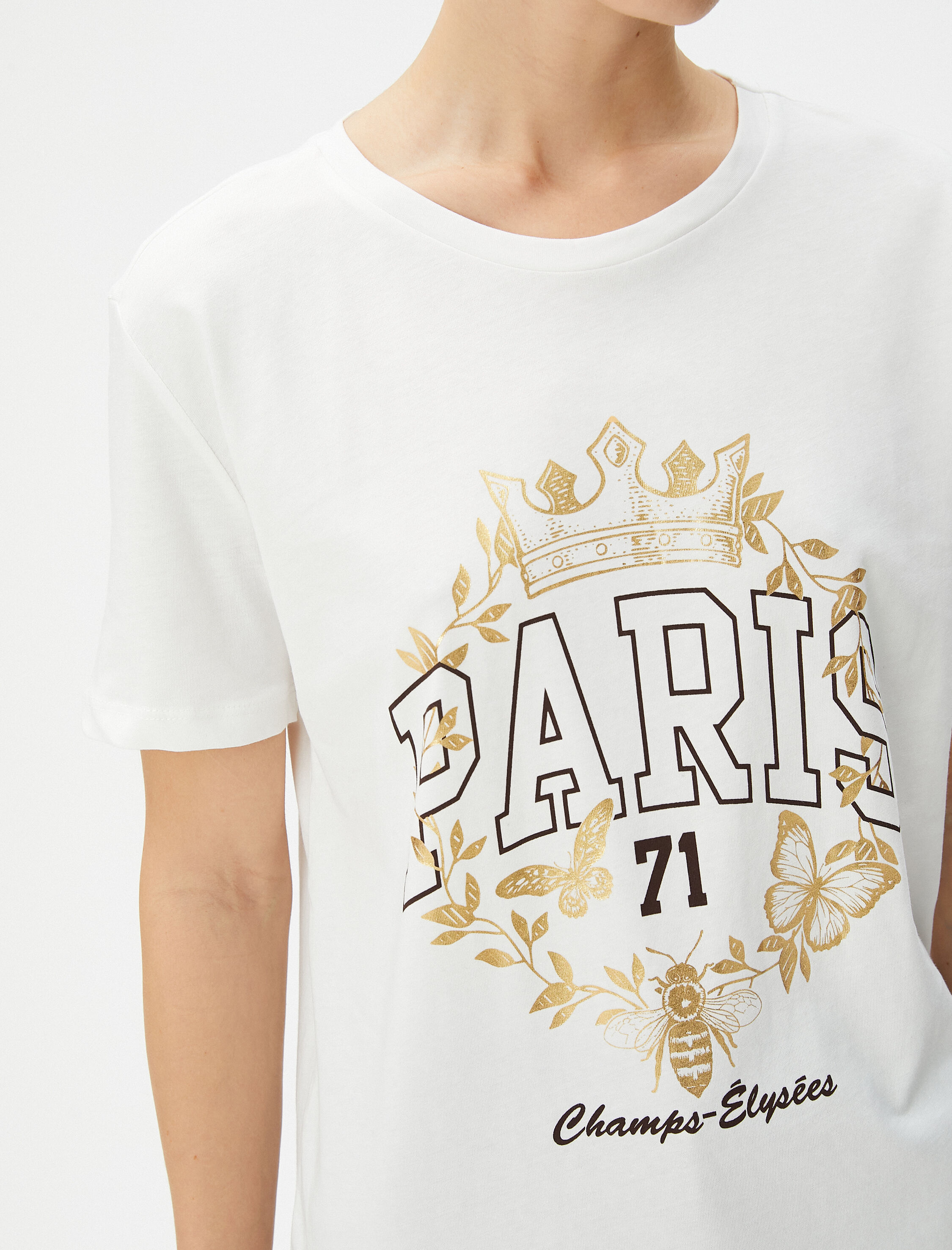   Baskılı Tişört Bisiklet Yaka Kısa Kollu Pamuklu Regular Fit