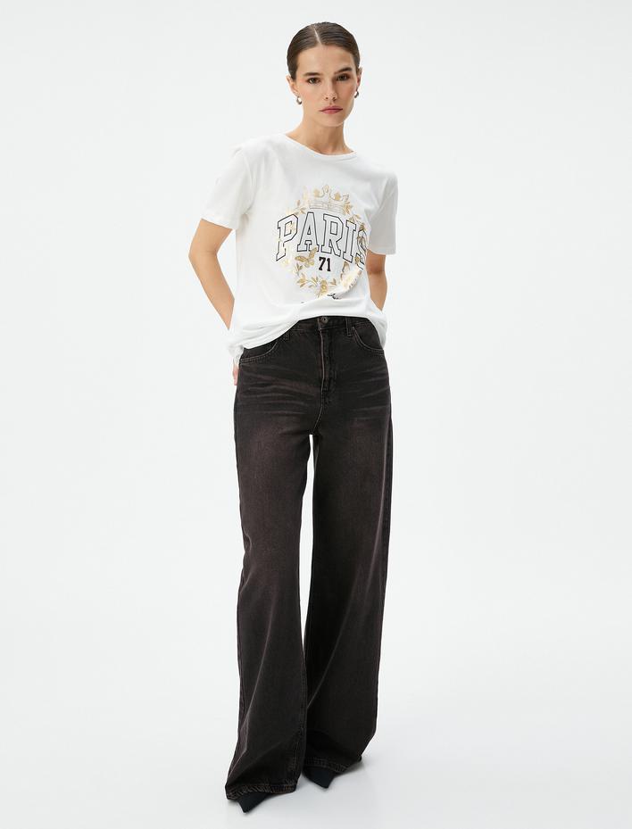  Baskılı Tişört Bisiklet Yaka Kısa Kollu Pamuklu Regular Fit