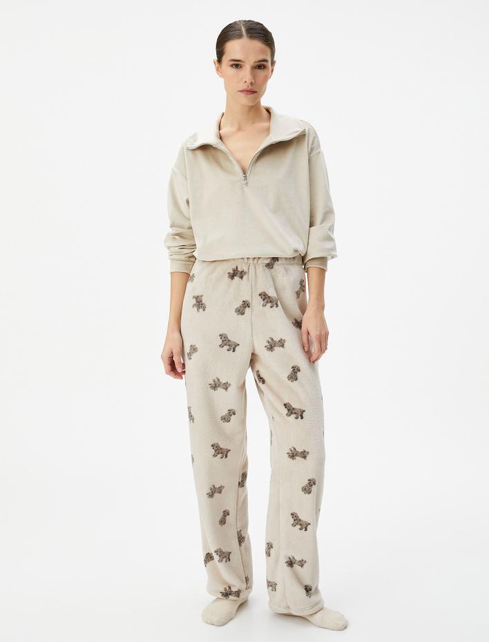  Polar Pijama Üstü Kışlık Yumuşak Dokulu Fermuarlı Polo Yaka