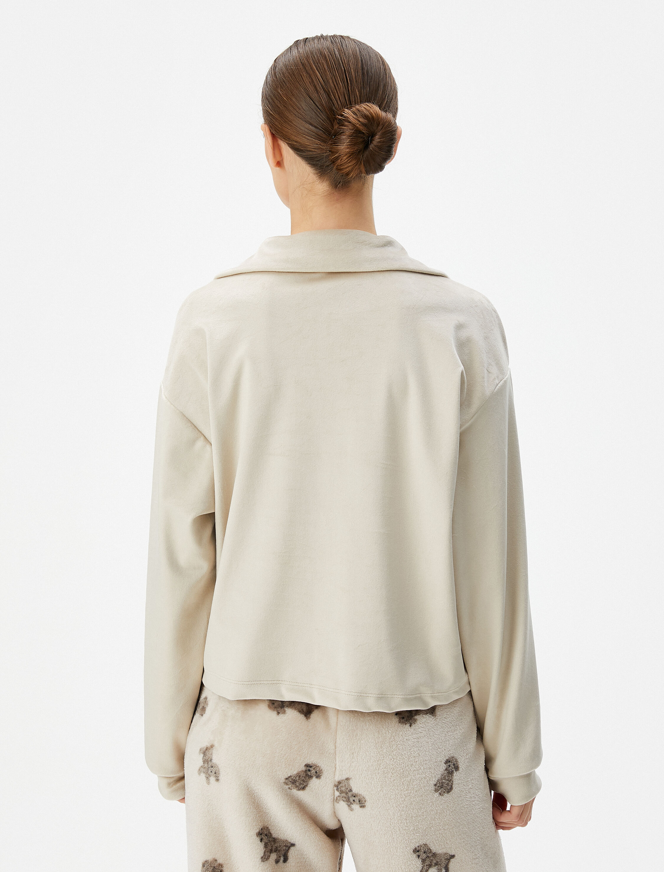   Polar Pijama Üstü Kışlık Yumuşak Dokulu Fermuarlı Polo Yaka