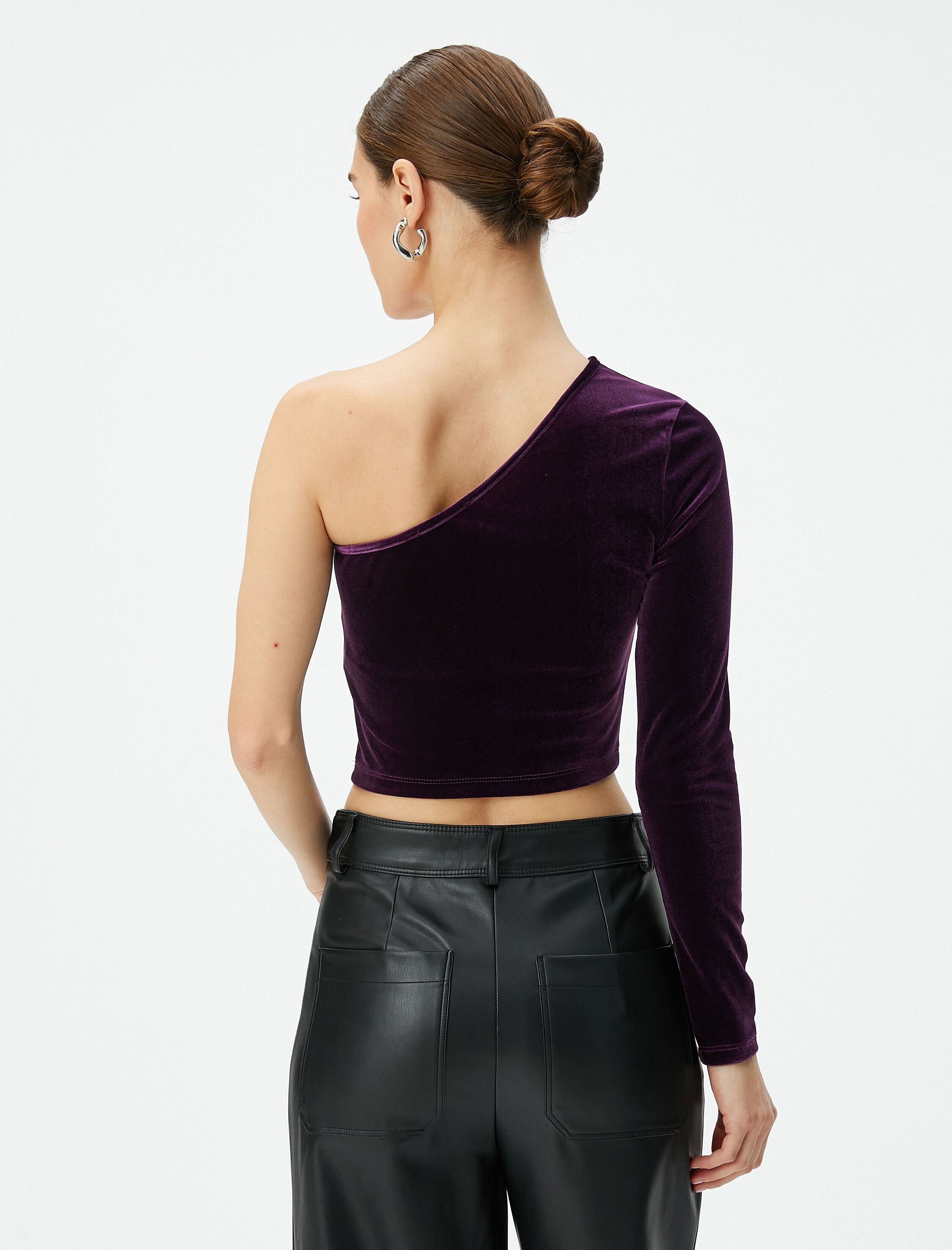   Kadife Tek Omuz Tişört Crop