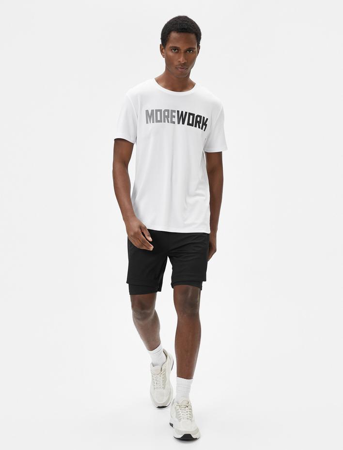  Taytlı Şort Spor Beli Bağcıklı Minimal Baskılı Cepli