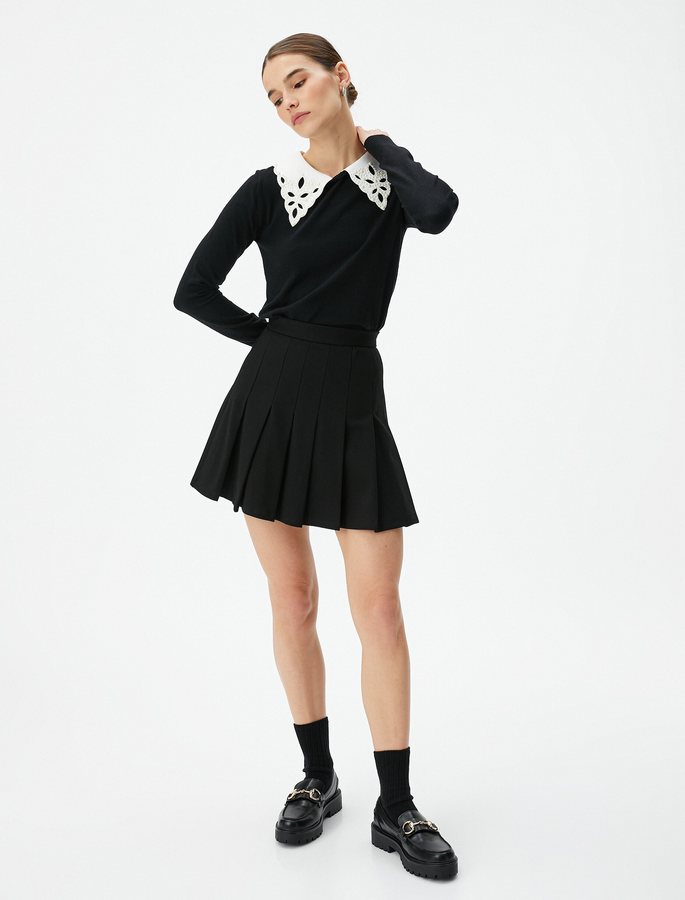   Triko Kazak Dantel Yaka Uzun Kollu