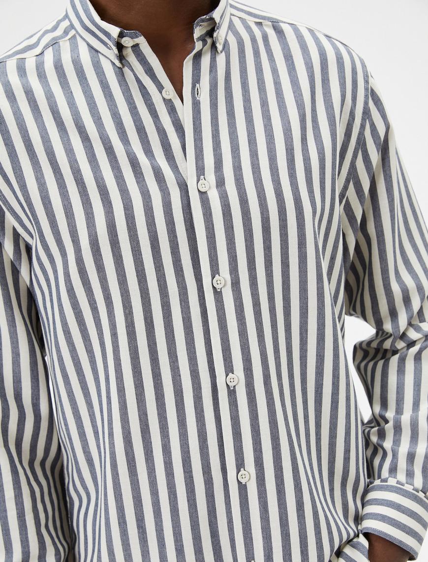   Slim Fit Gömlek Klasik Yaka Düğmeli Uzun Kollu