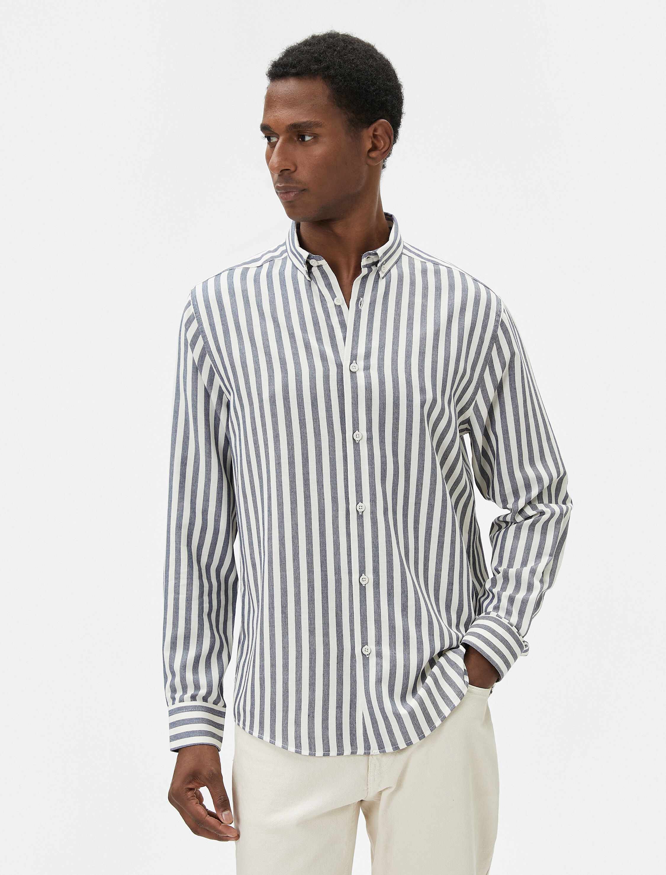   Slim Fit Gömlek Klasik Yaka Düğmeli Uzun Kollu