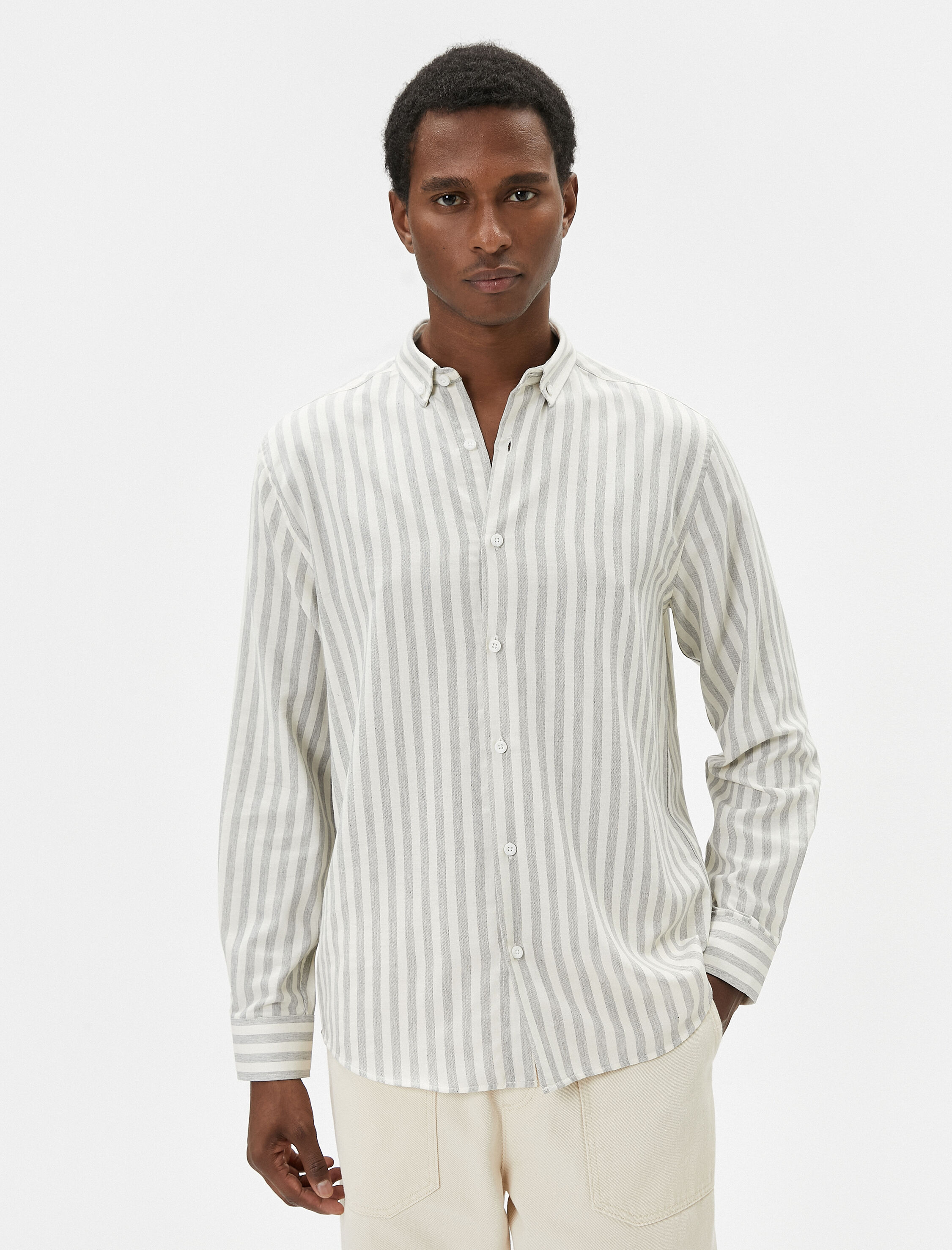   Slim Fit Gömlek Klasik Yaka Düğmeli Uzun Kollu