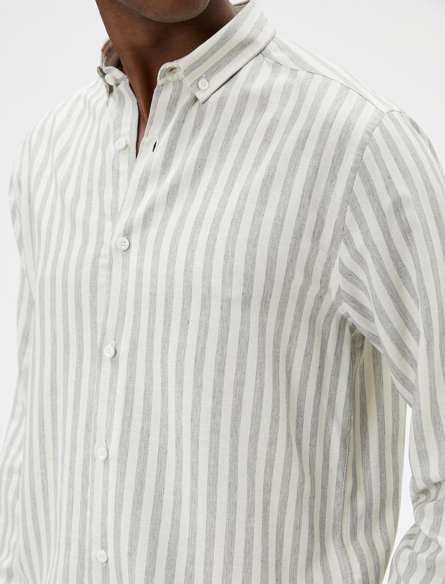   Slim Fit Gömlek Klasik Yaka Düğmeli Uzun Kollu