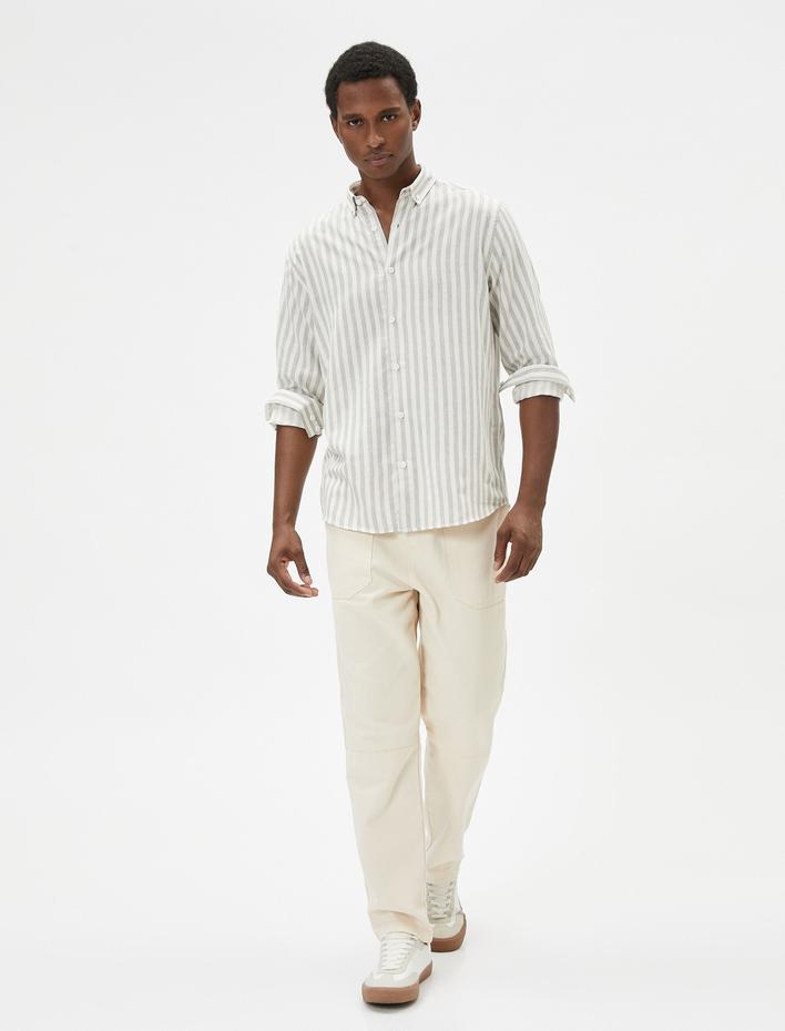  Slim Fit Gömlek Klasik Yaka Düğmeli Uzun Kollu