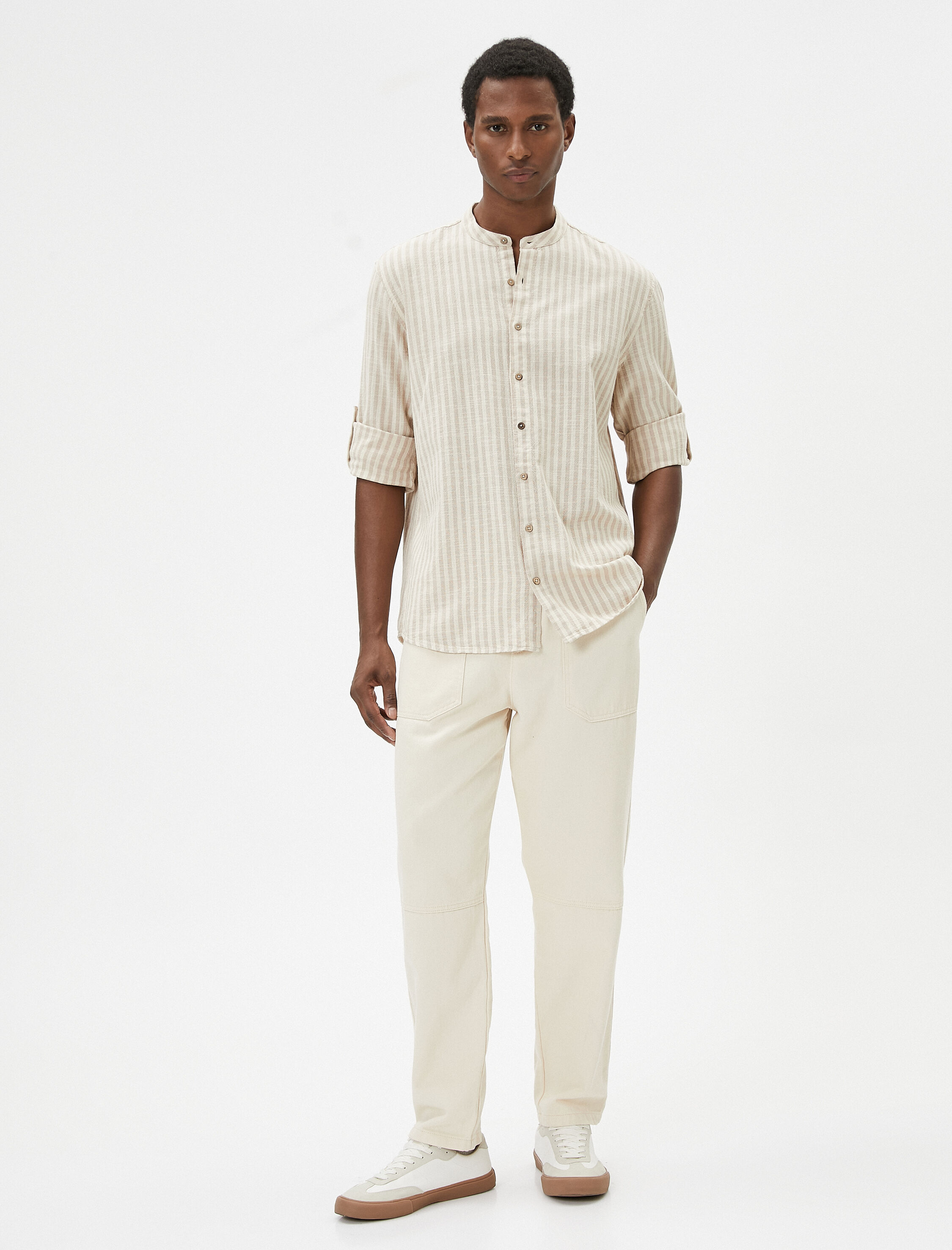 Hakim Yaka Gömlek Düğmeli Kıvrılabilir Kol Detaylı Pamuklu Regular Fit