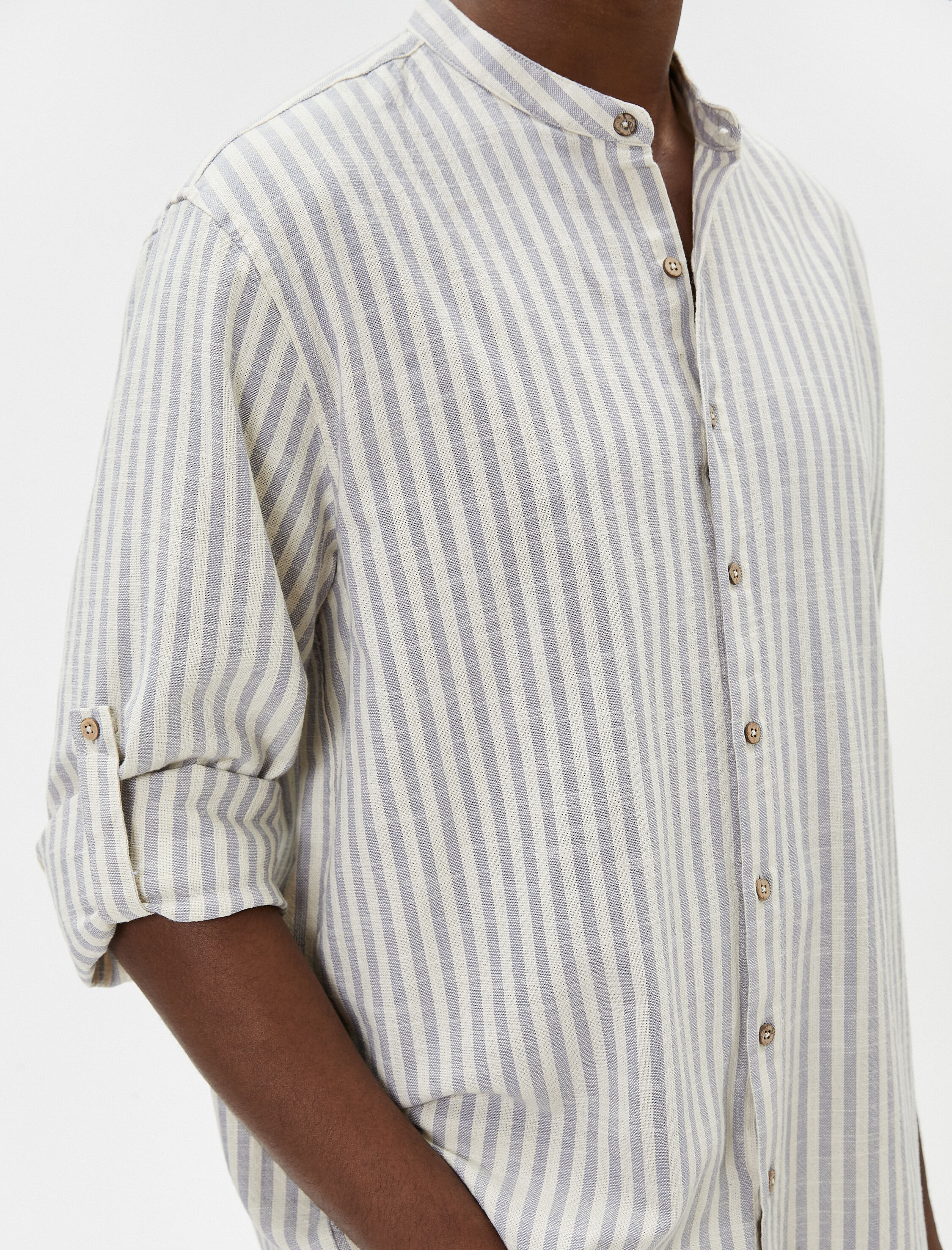 Hakim Yaka Gömlek Düğmeli Kıvrılabilir Kol Detaylı Pamuklu Regular Fit