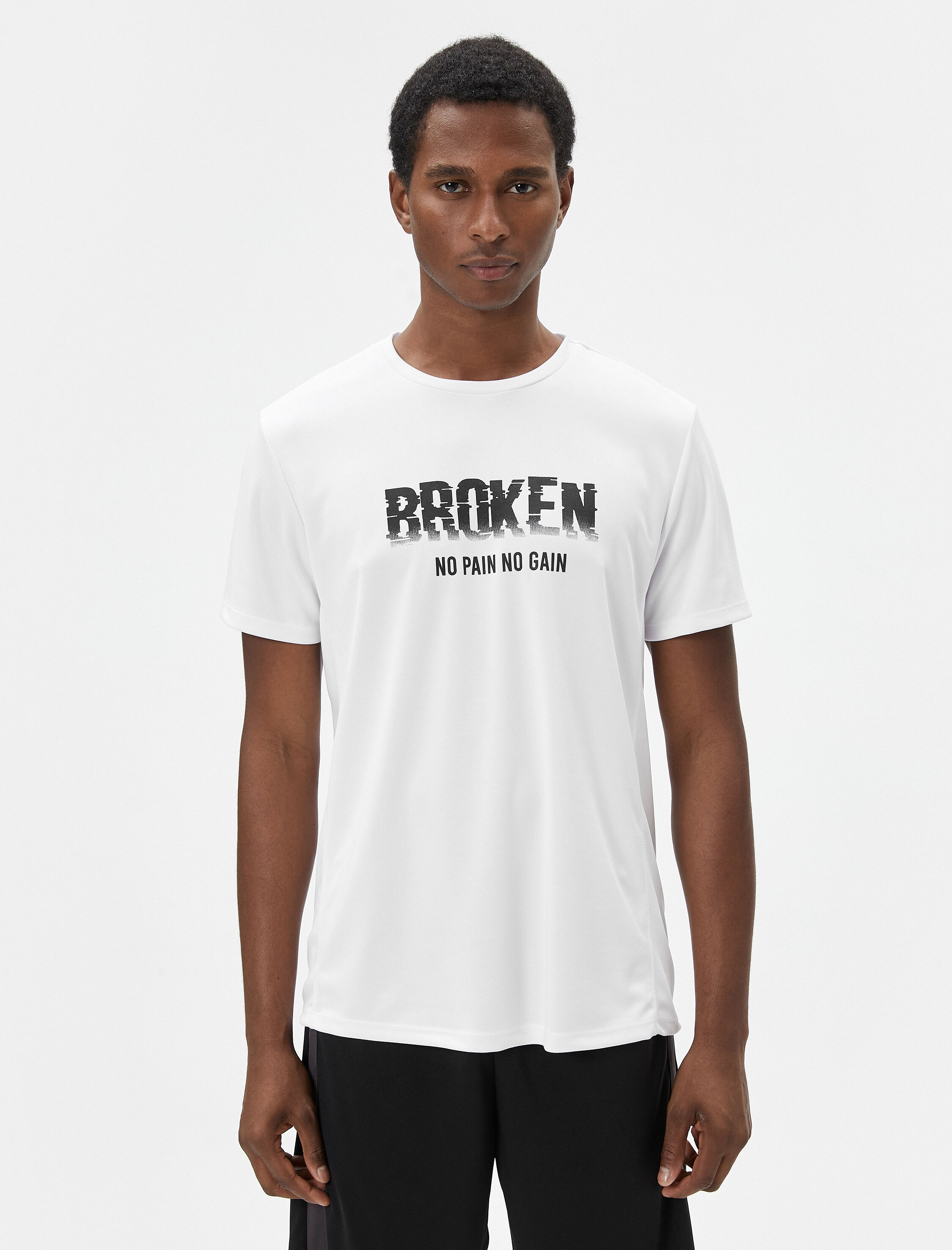   Spor Tişört Slogan Baskılı Bisiklet Yaka Kısa Kollu