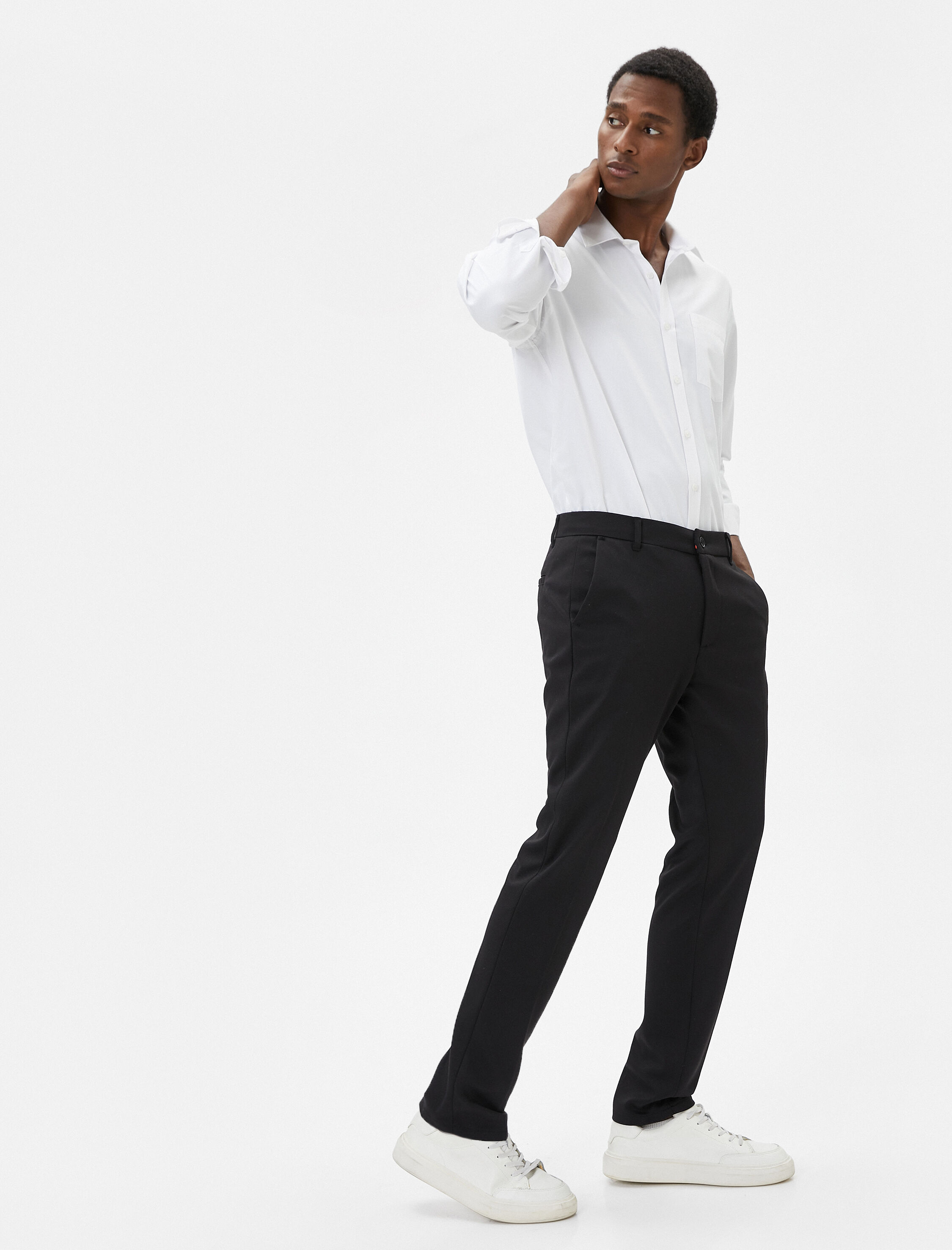   Kumaş Pantolon Slim Fit Chino Düğmeli Cep Detaylı