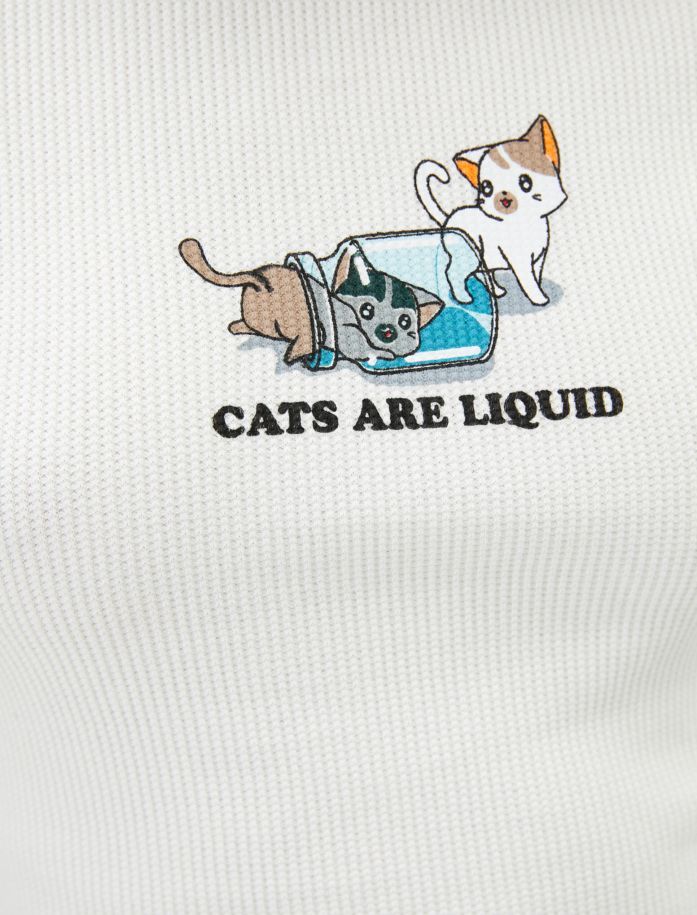   Kedi Baskılı Crop Tişört Kısa Kollu Bisiklet Yaka Slim Fit Ribanalı Pamuklu