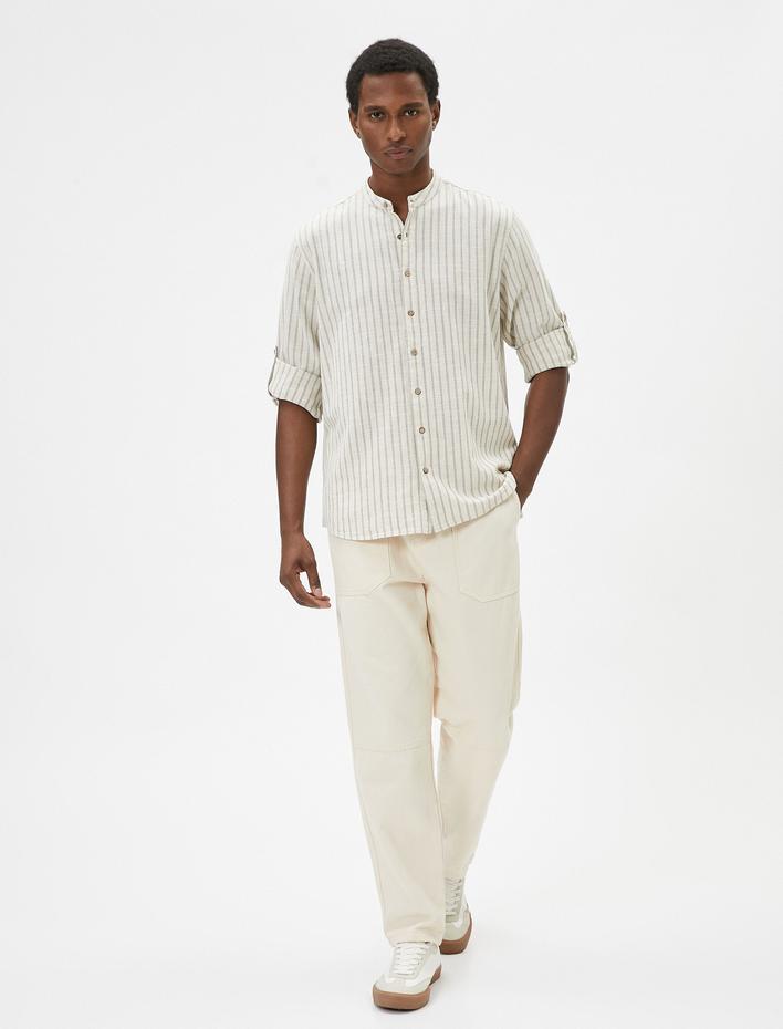  Hakim Yaka Gömlek Düğmeli Kıvrılabilir Kol Detaylı Regular Fit