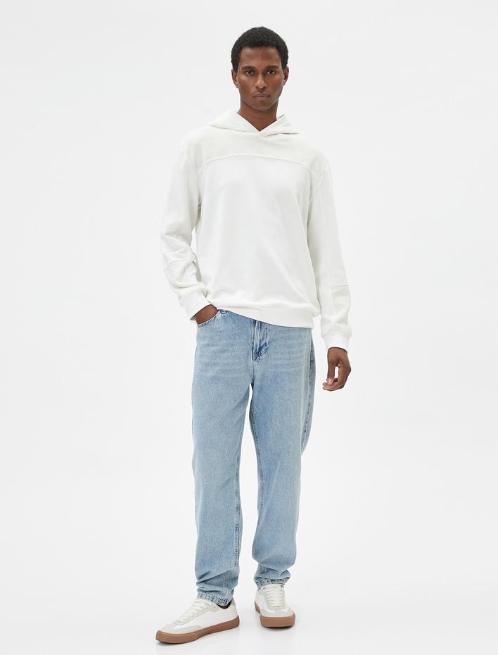  Kapşonlu Sweatshirt Dokulu Dikiş Detaylı Uzun Kollu Şardonlu