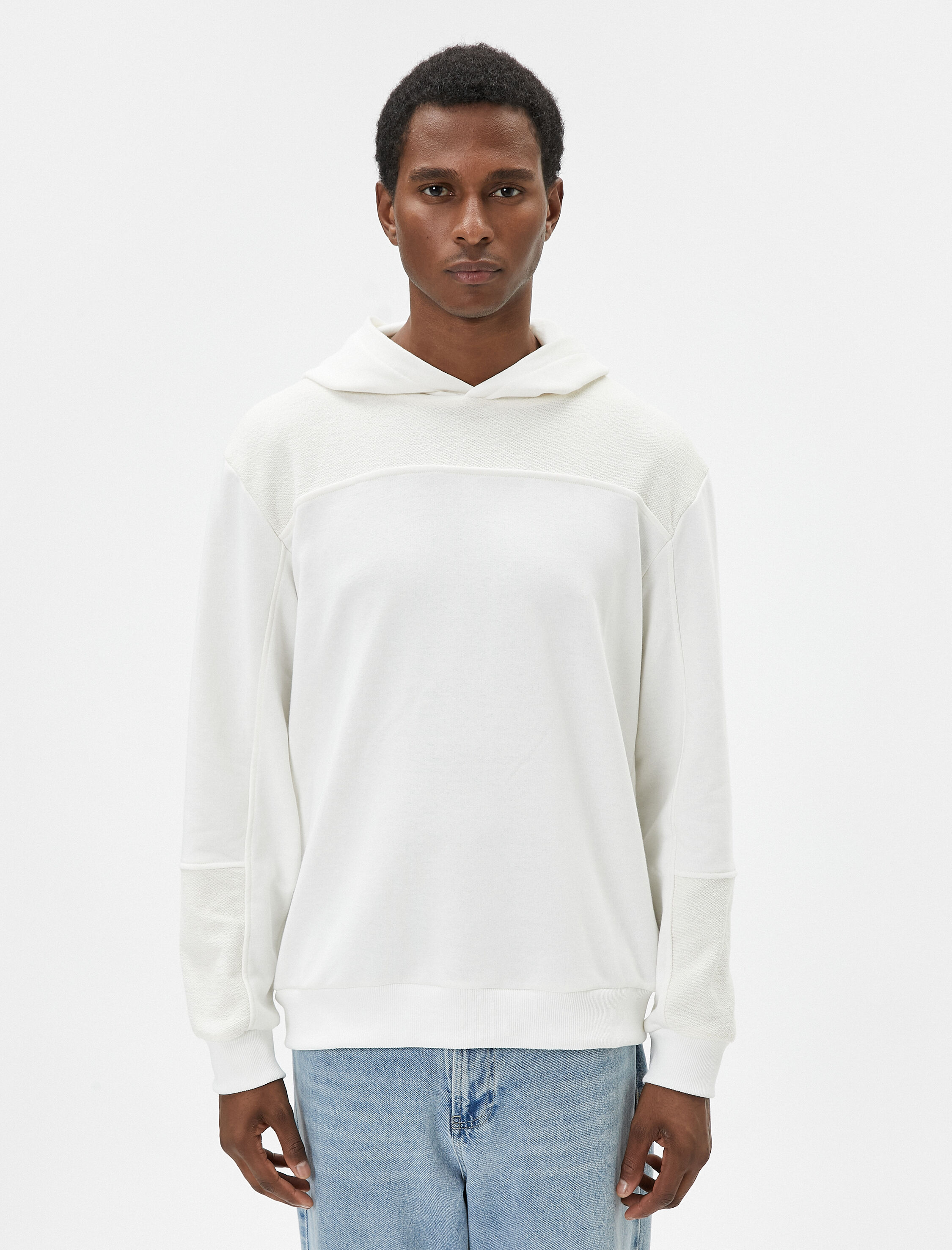 Kapşonlu Sweatshirt Dokulu Dikiş Detaylı Uzun Kollu Şardonlu