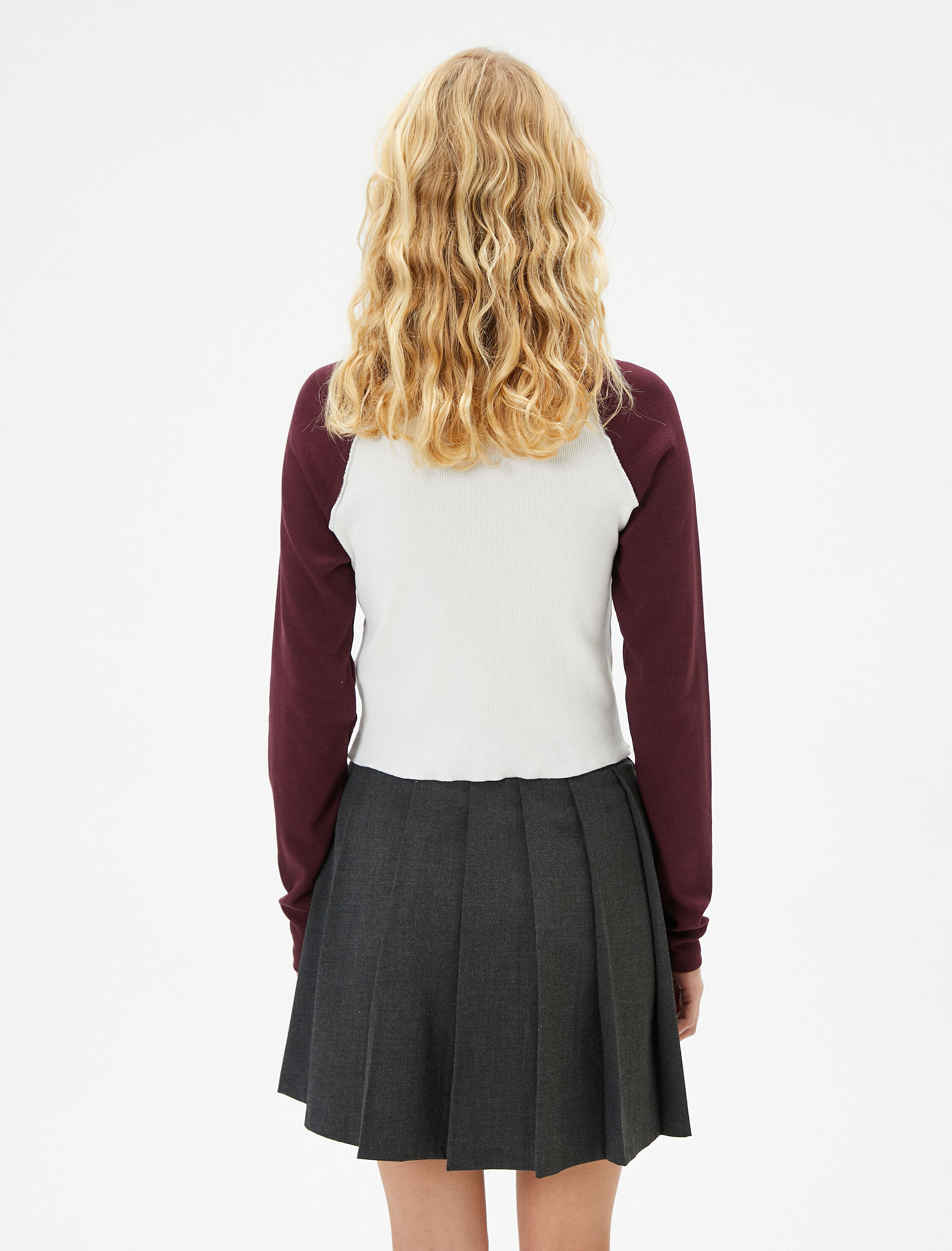   Kolej Uzun Kollu Tişört Uzun Kollu Yuvarlak Yaka Renk Bloklu Pamuklu Baskılı