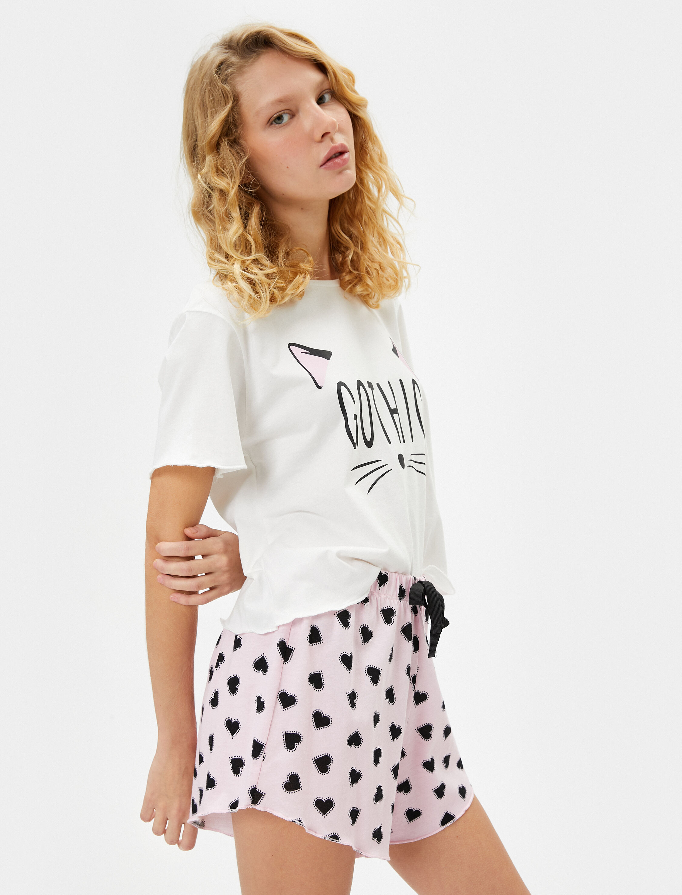   Kedili Pijama Takımı Kısa Kollu Şortlu