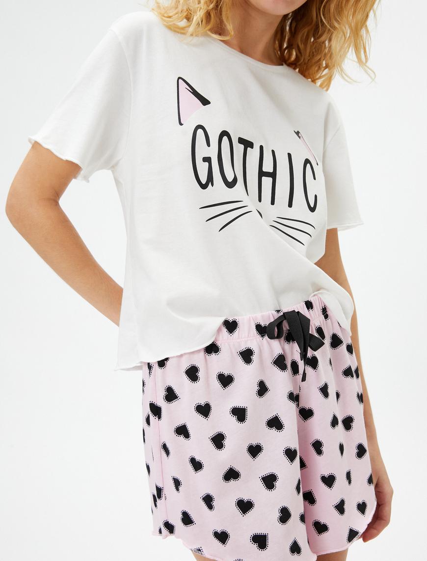   Kedili Pijama Takımı Kısa Kollu Şortlu