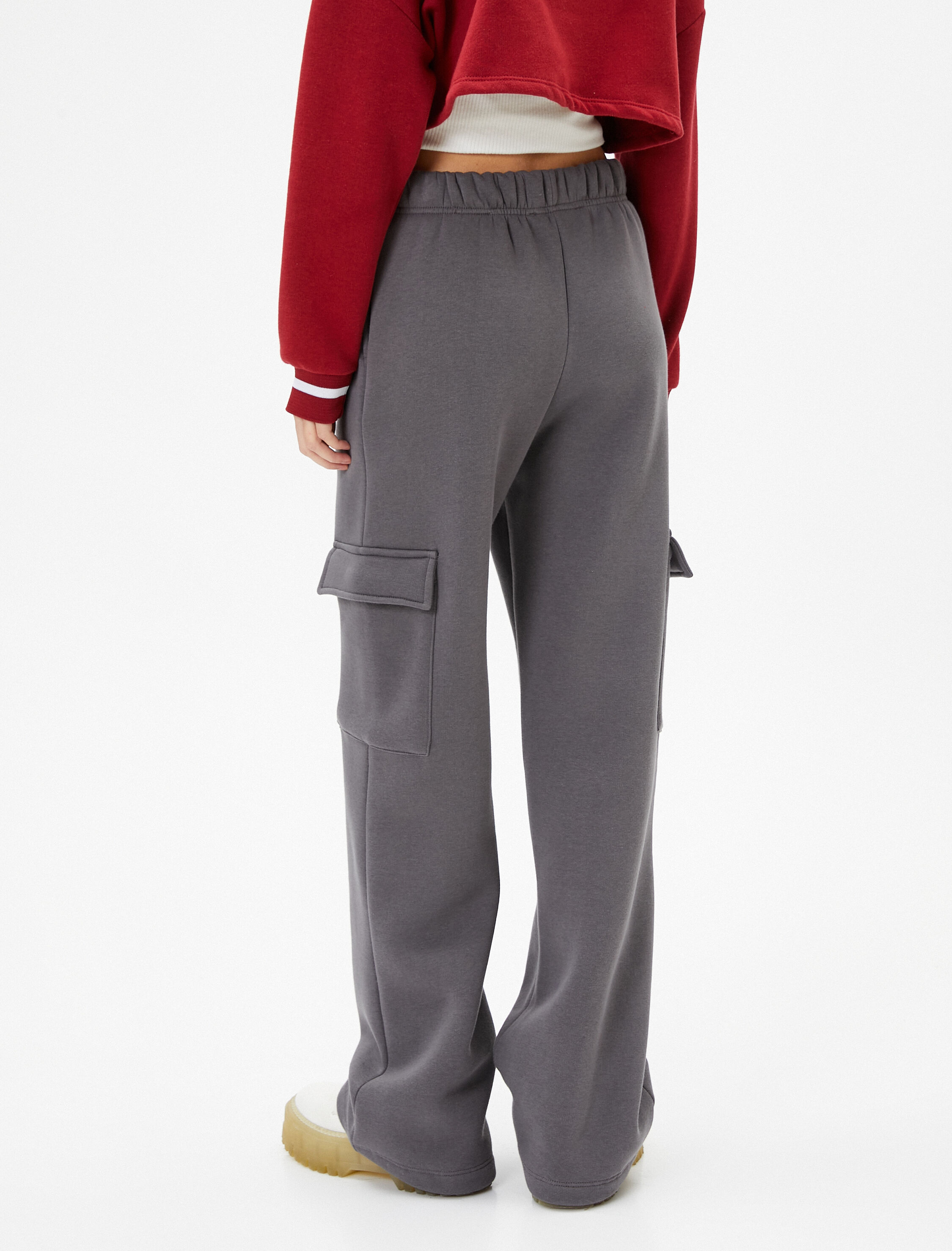   Kargo Eşofman Altı Yüksek Bel Cepli Beli Lastikli Pamuk Karışımlı