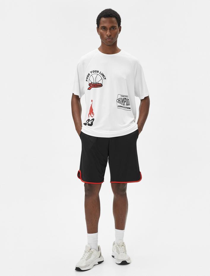  Oversize Spor Tişört Basketbol Baskılı Sloganlı Bisiklet Yaka