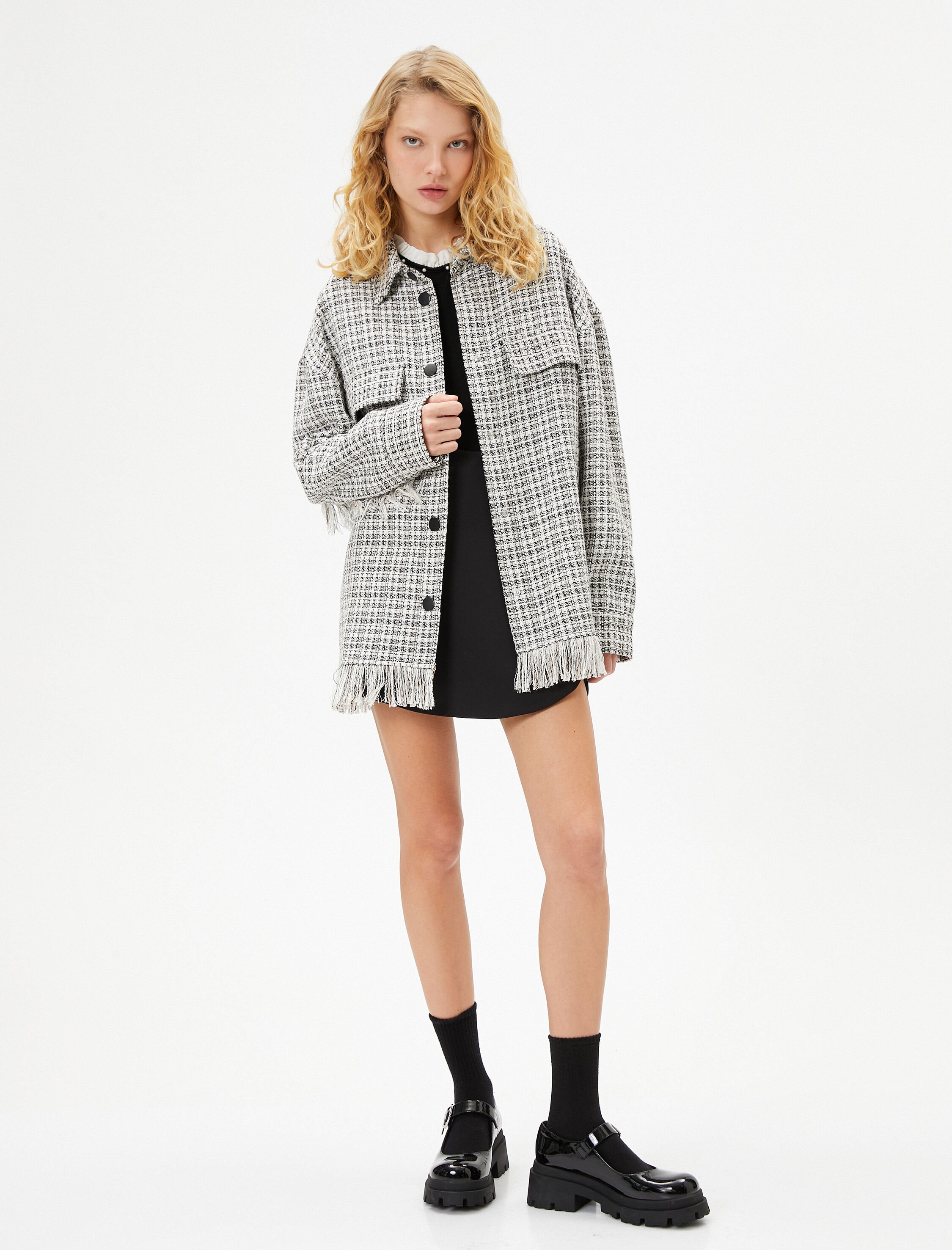 Tüvit Gömlek Ceket Püsküllü Kapaklı Cep Detaylı Çıtçıt Düğmeli