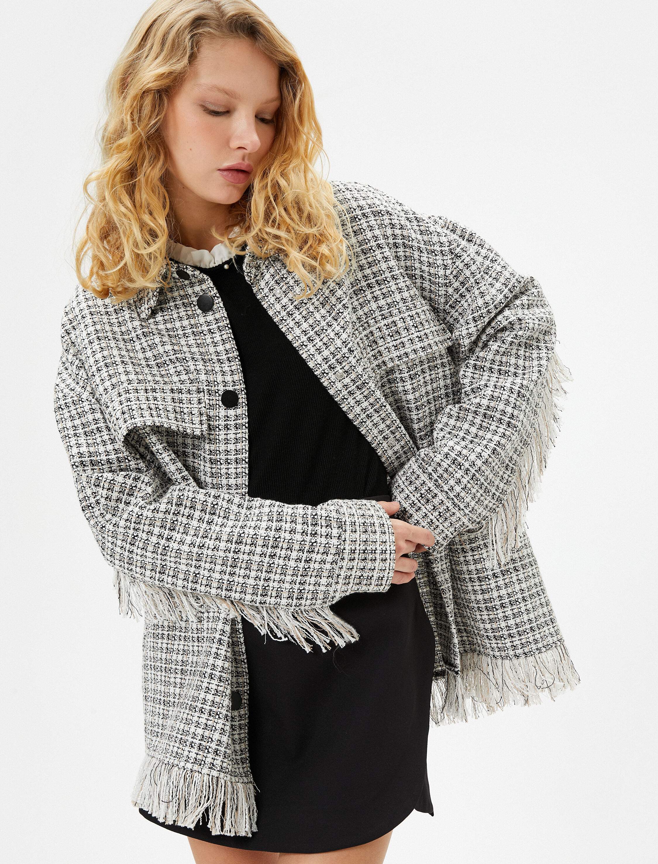 Tüvit Gömlek Ceket Püsküllü Kapaklı Cep Detaylı Çıtçıt Düğmeli