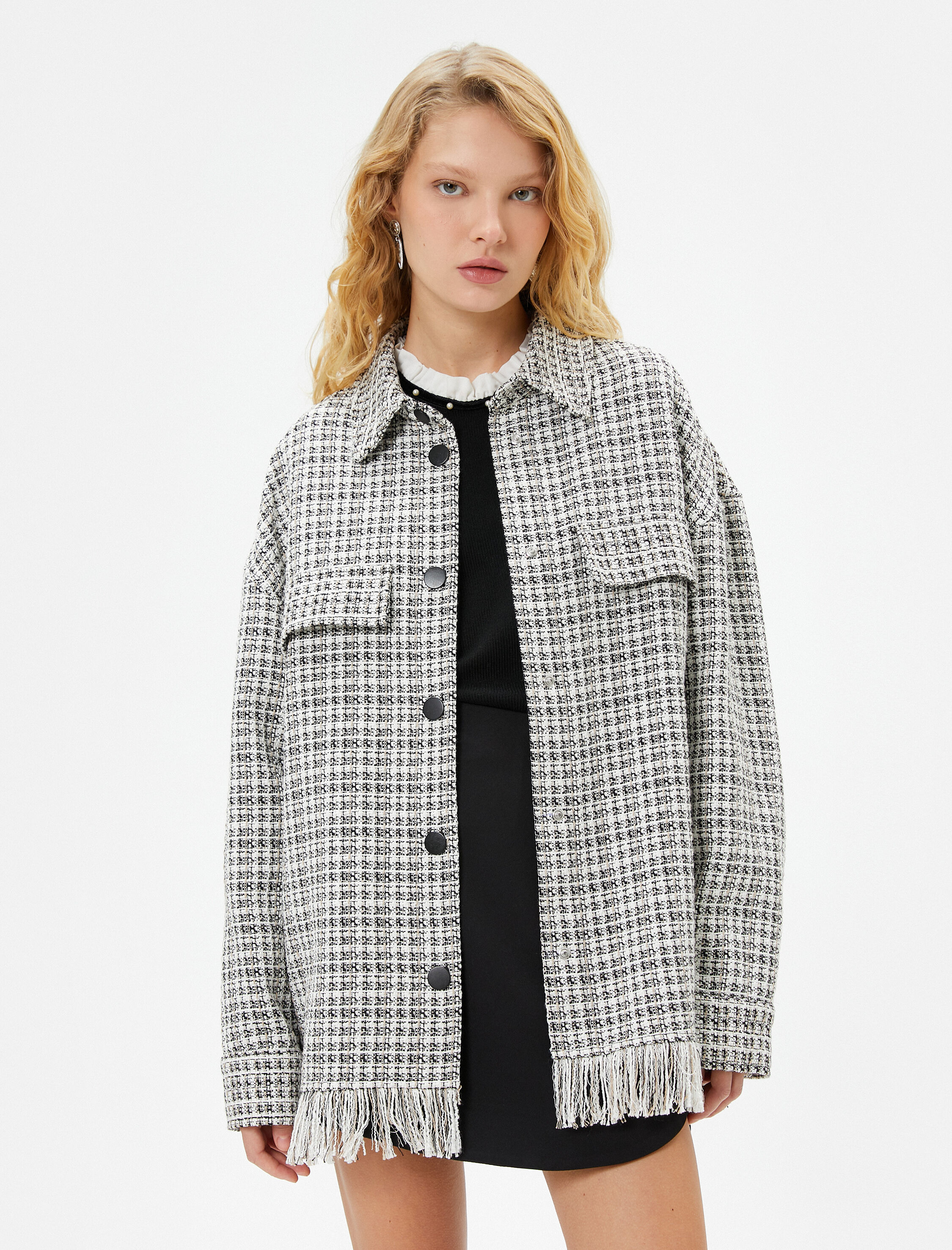 Tüvit Gömlek Ceket Püsküllü Kapaklı Cep Detaylı Çıtçıt Düğmeli