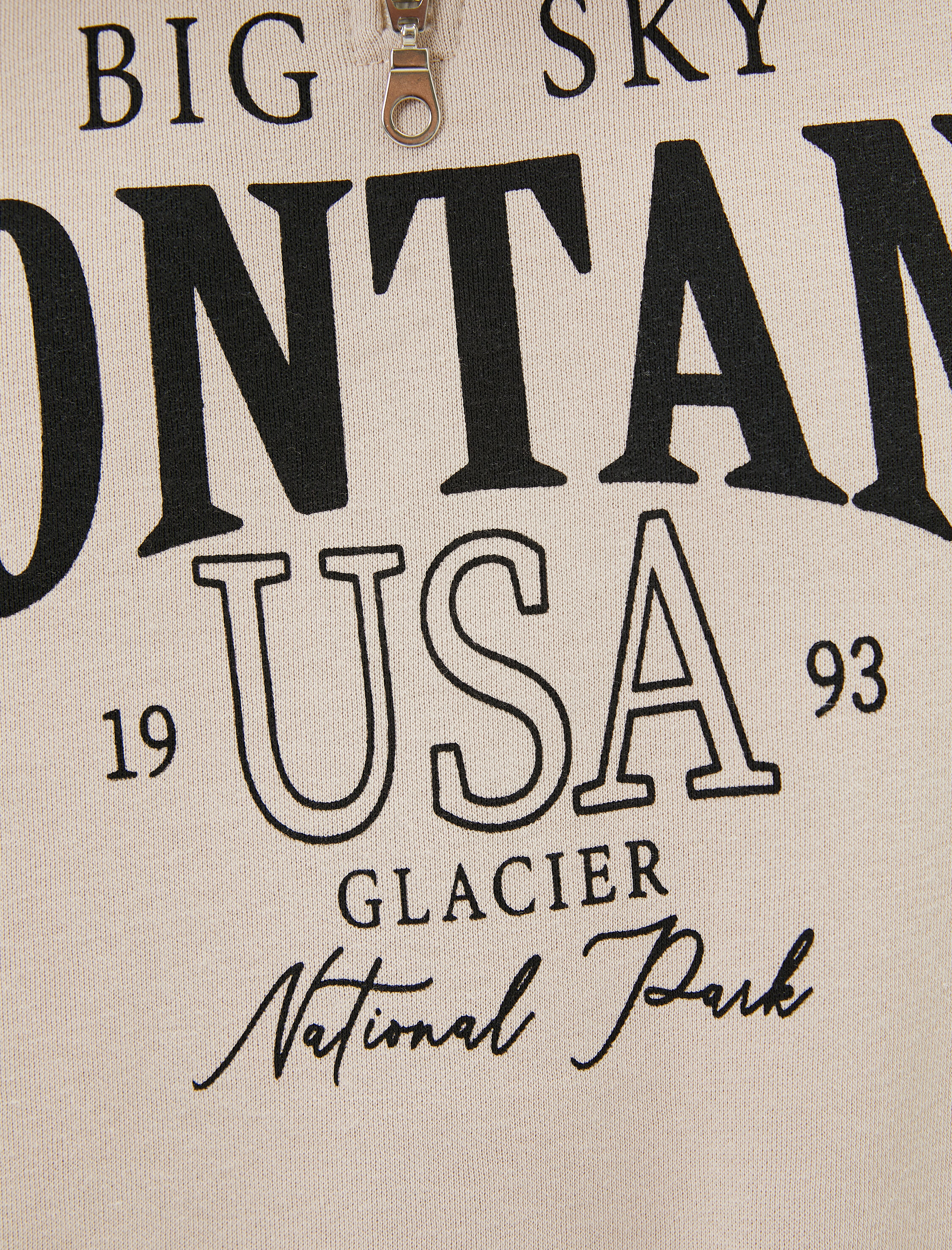   Şardonlu Yarım Fermuarlı Sweatshirt Rahat Kalıp Kolej Temalı Baskılı  Pamuk Karışımlı