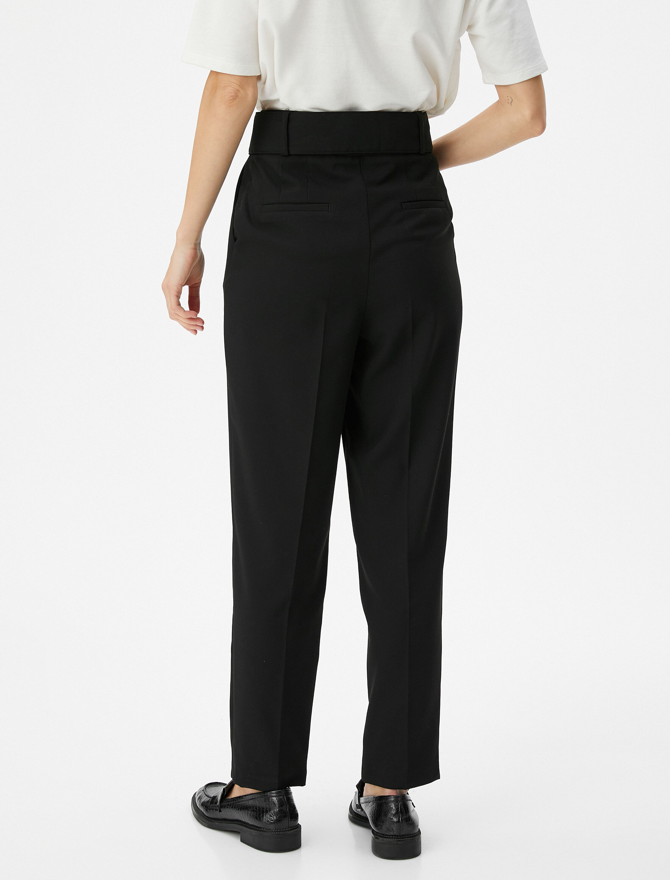   Kumaş Pantolon Yüksek Bel Kemerli Cepli