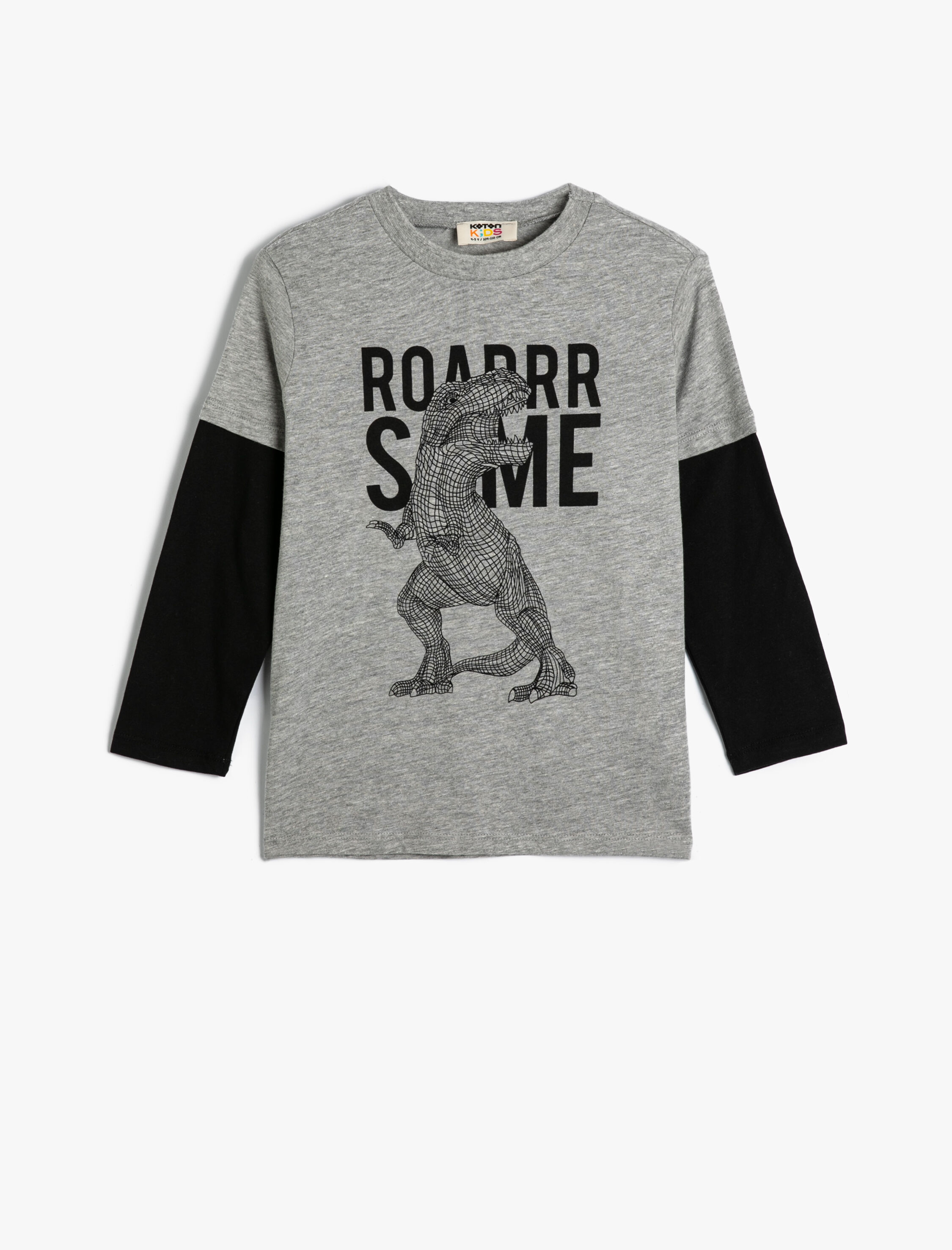  Erkek Çocuk Dinozorlu Tişört Uzun Kollu Bisiklet Yaka Pamuklu