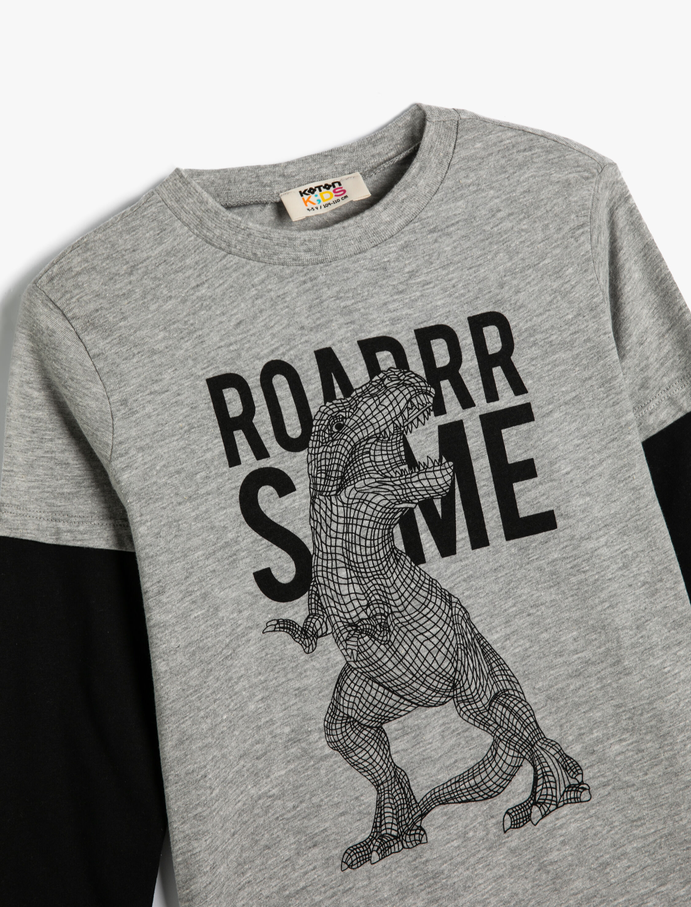  Erkek Çocuk Dinozorlu Tişört Uzun Kollu Bisiklet Yaka Pamuklu