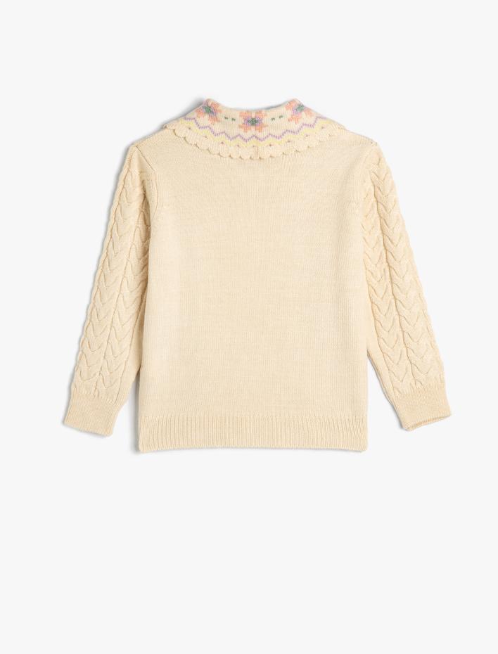 Kız Çocuk Bebe Yaka Örme Düğme Detaylı Hırka