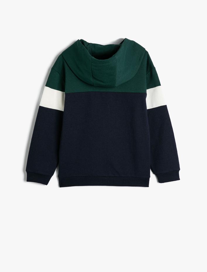 Erkek Çocuk Kapşonlu Sweatshirt Şehir Temalı Baskılı Uzun Kollu Renk Bloklu Şardonlu