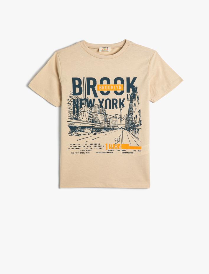 Erkek Çocuk Tişört New York Baskılı Kısa Kollu Bisiklet Yaka Pamuklu